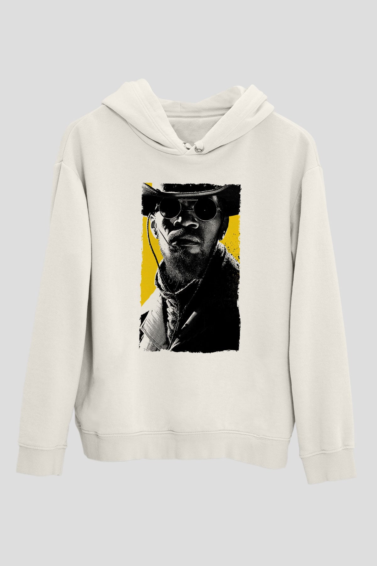Unisex Zincirsiz - Django Unchained Baskılı Beyaz Kapüşonlu Sweatshirt