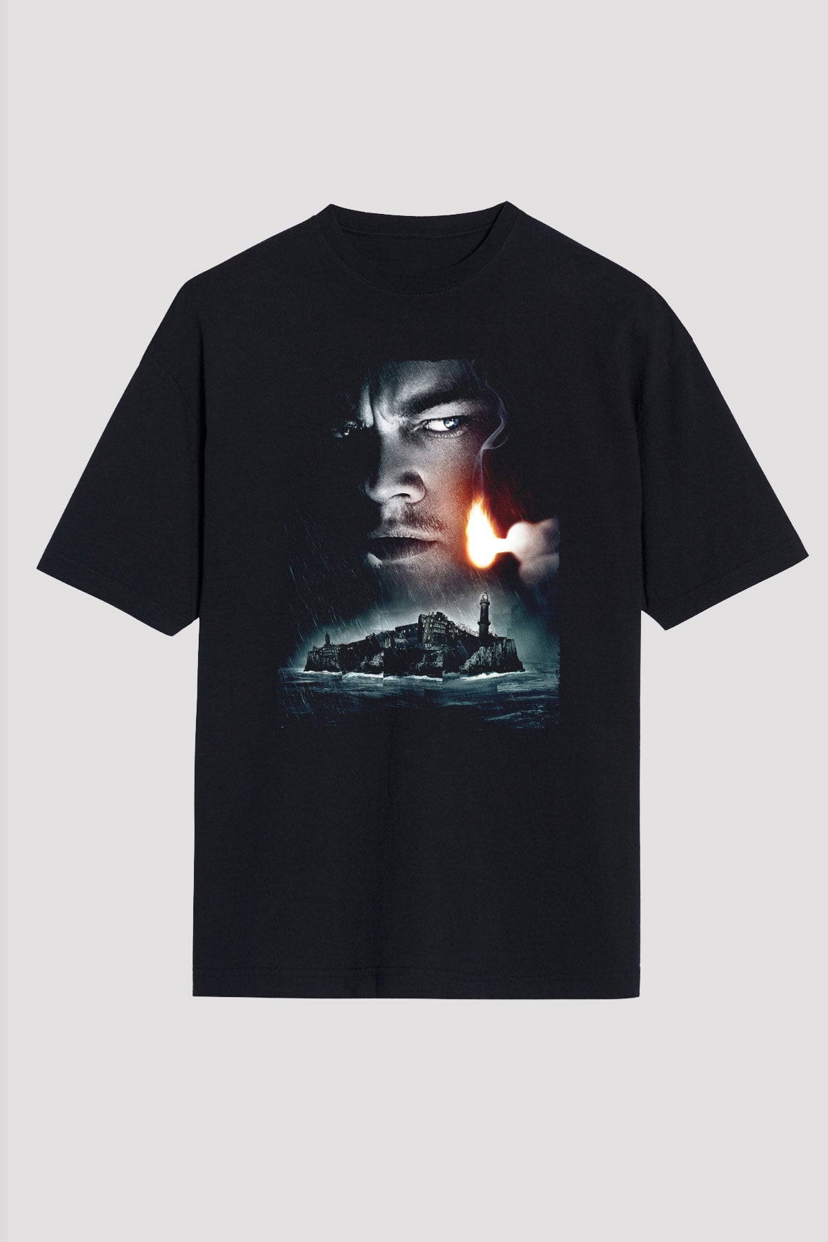 Unisex Zindan Adası (Shutter Island) Baskılı Siyah Oversize Tshirt