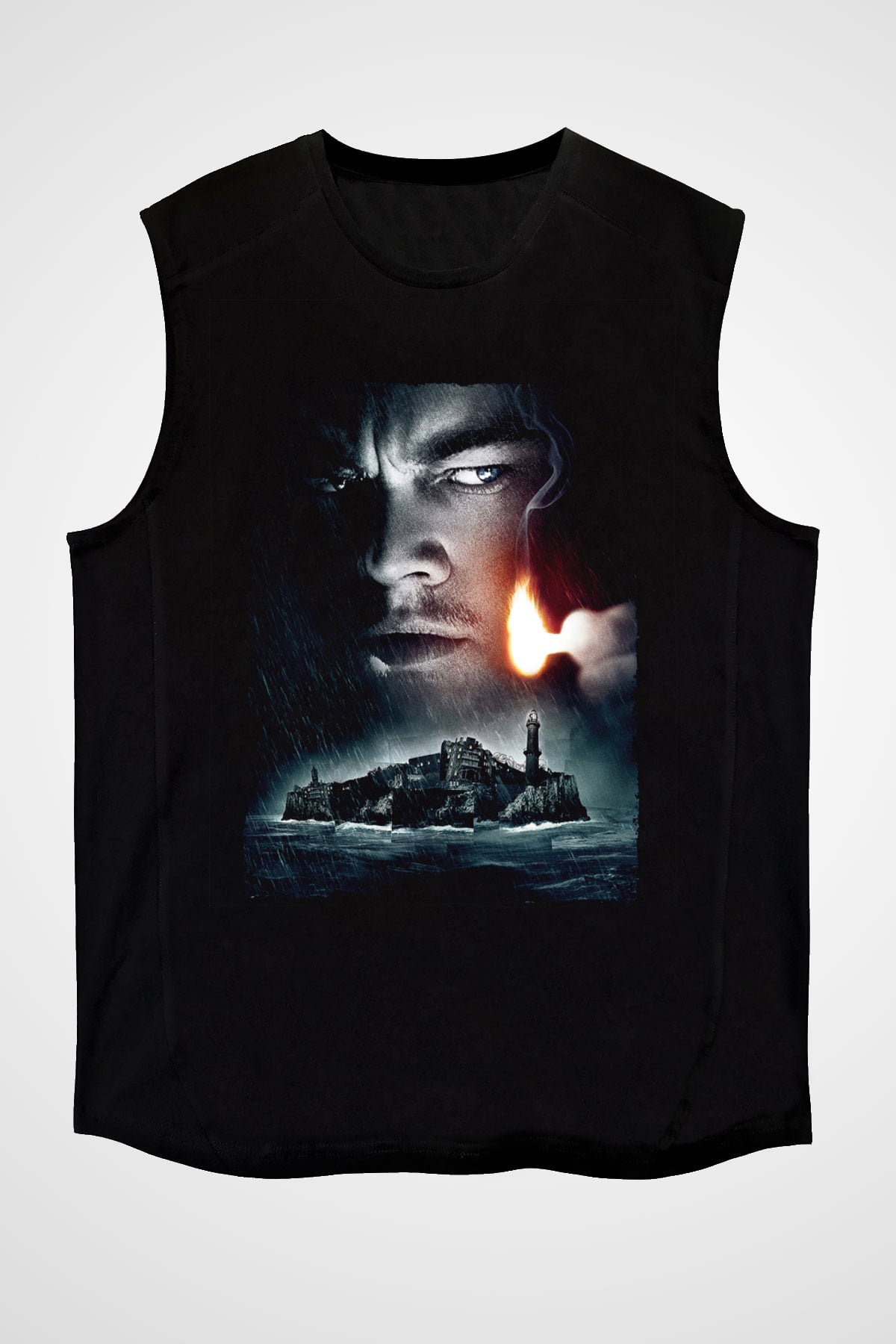 Unisex Zindan Adası (Shutter Island) Baskılı Siyah Kolsuz Tshirt