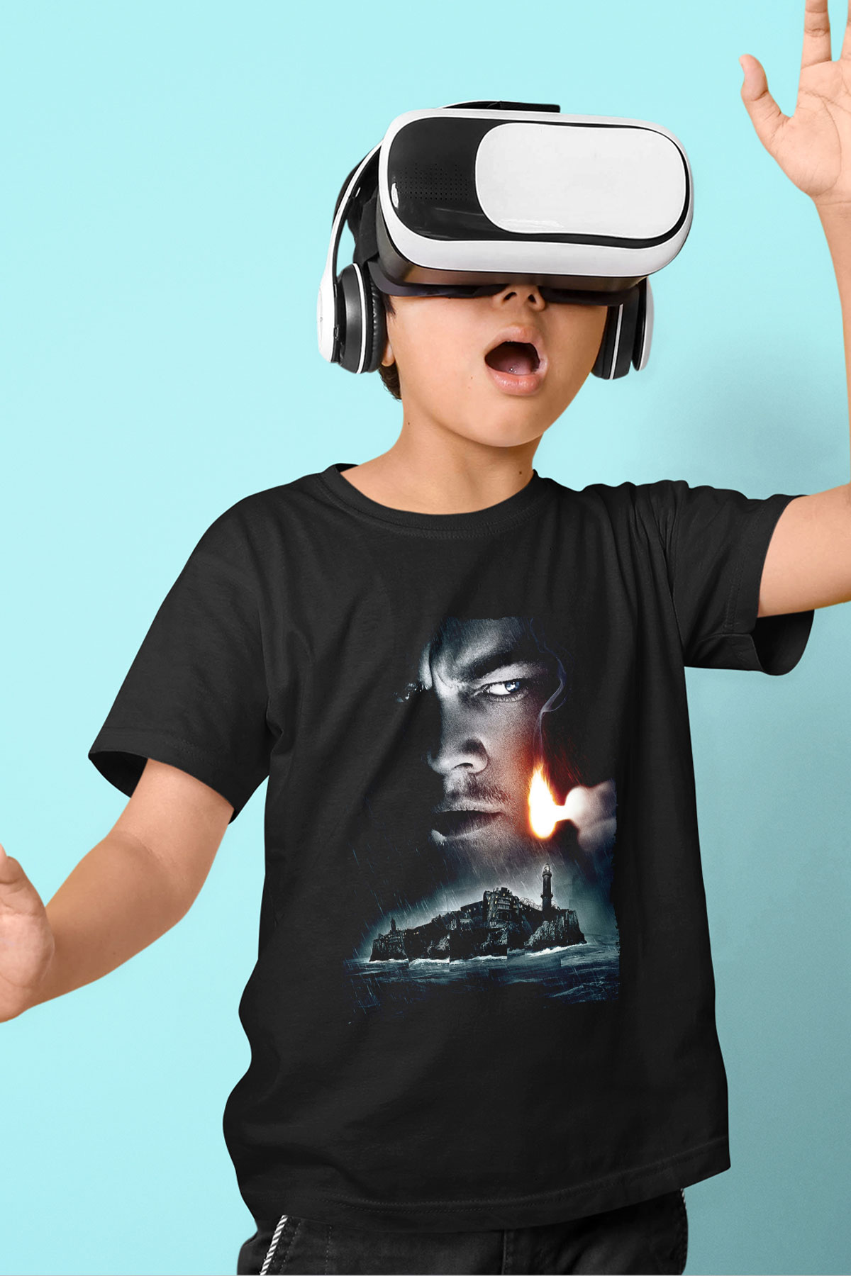 Unisex Zindan Adası (Shutter Island) Baskılı Siyah Çocuk Tshirt