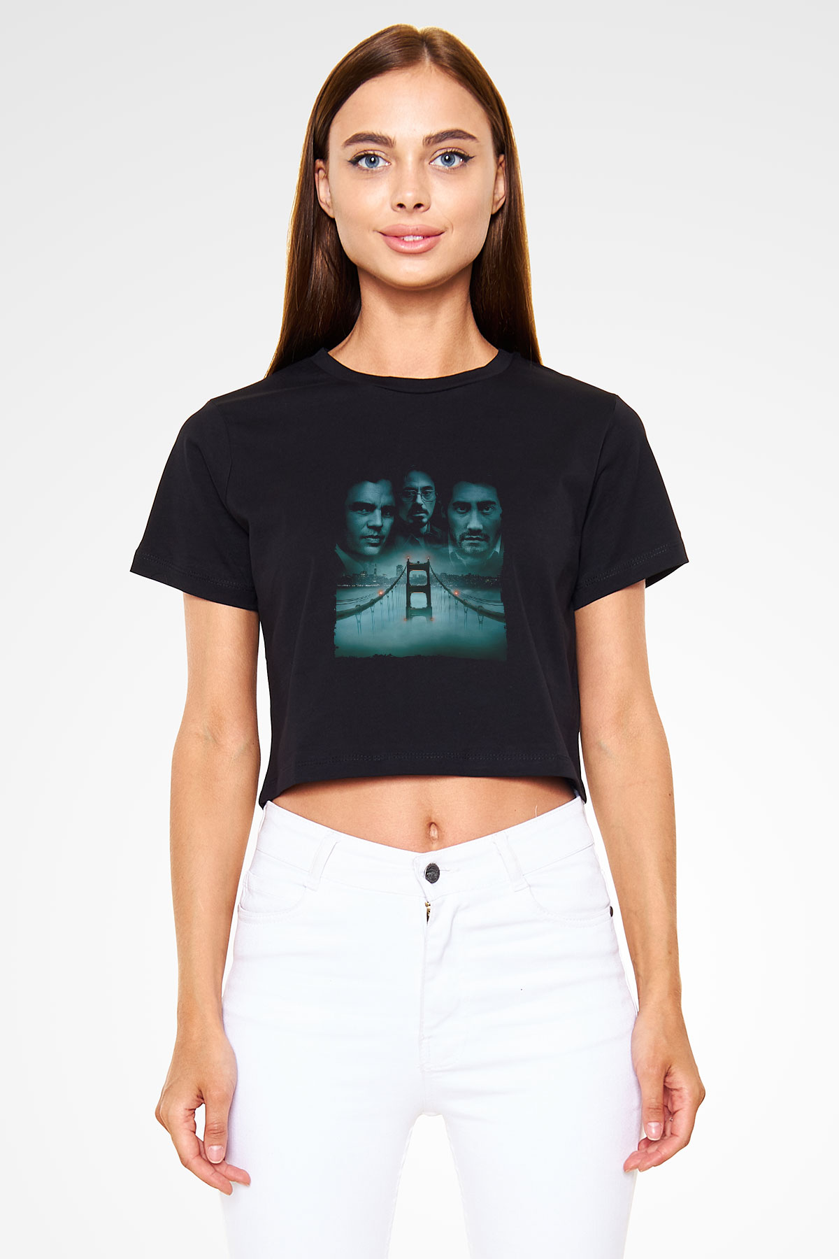 Unisex Zodiac Baskılı Siyah Crop Top T-shirt