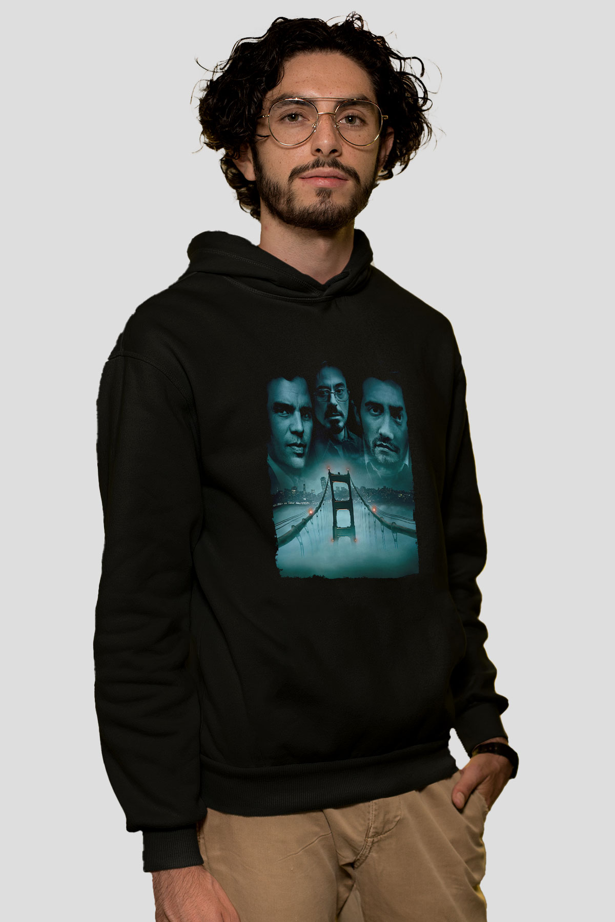 Unisex Zodiac Baskılı Siyah Kapüşonlu Sweatshirt