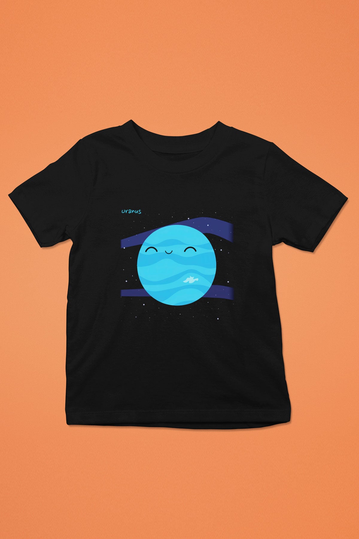 Uranüs Baskılı Siyah Unisex Çocuk Tişört
