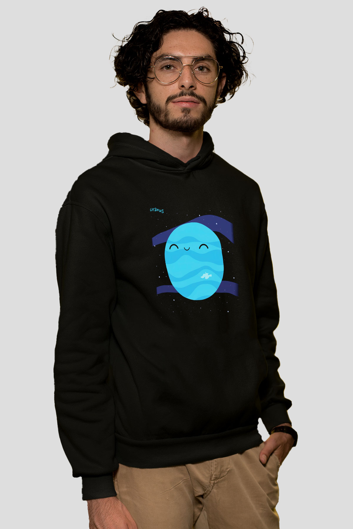 Uranüs Siyah Unisex Hoodie