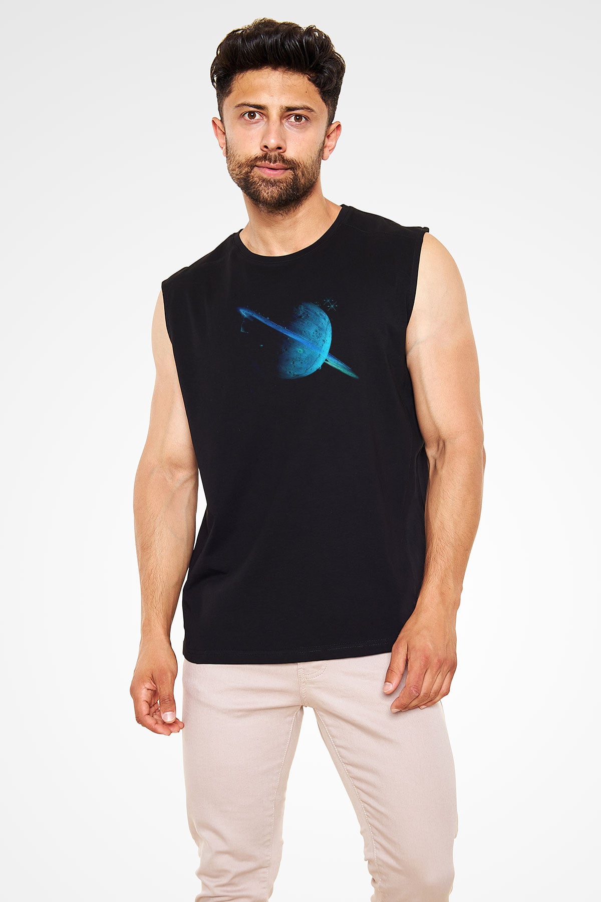 Uranüs Siyah Unisex Kolsuz Tişört
