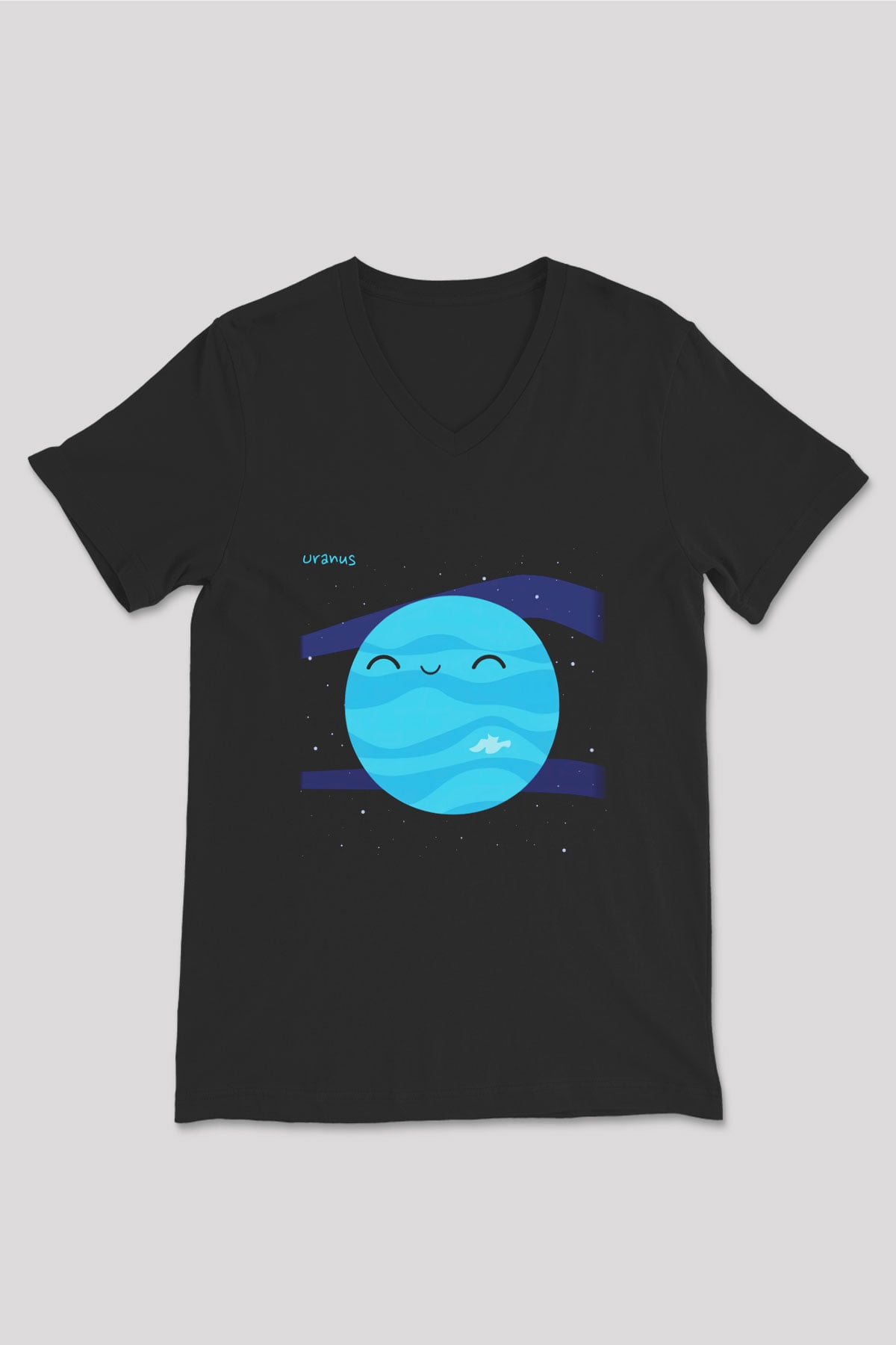 Uranüs Siyah Unisex V Yaka Tişört T-Shirt