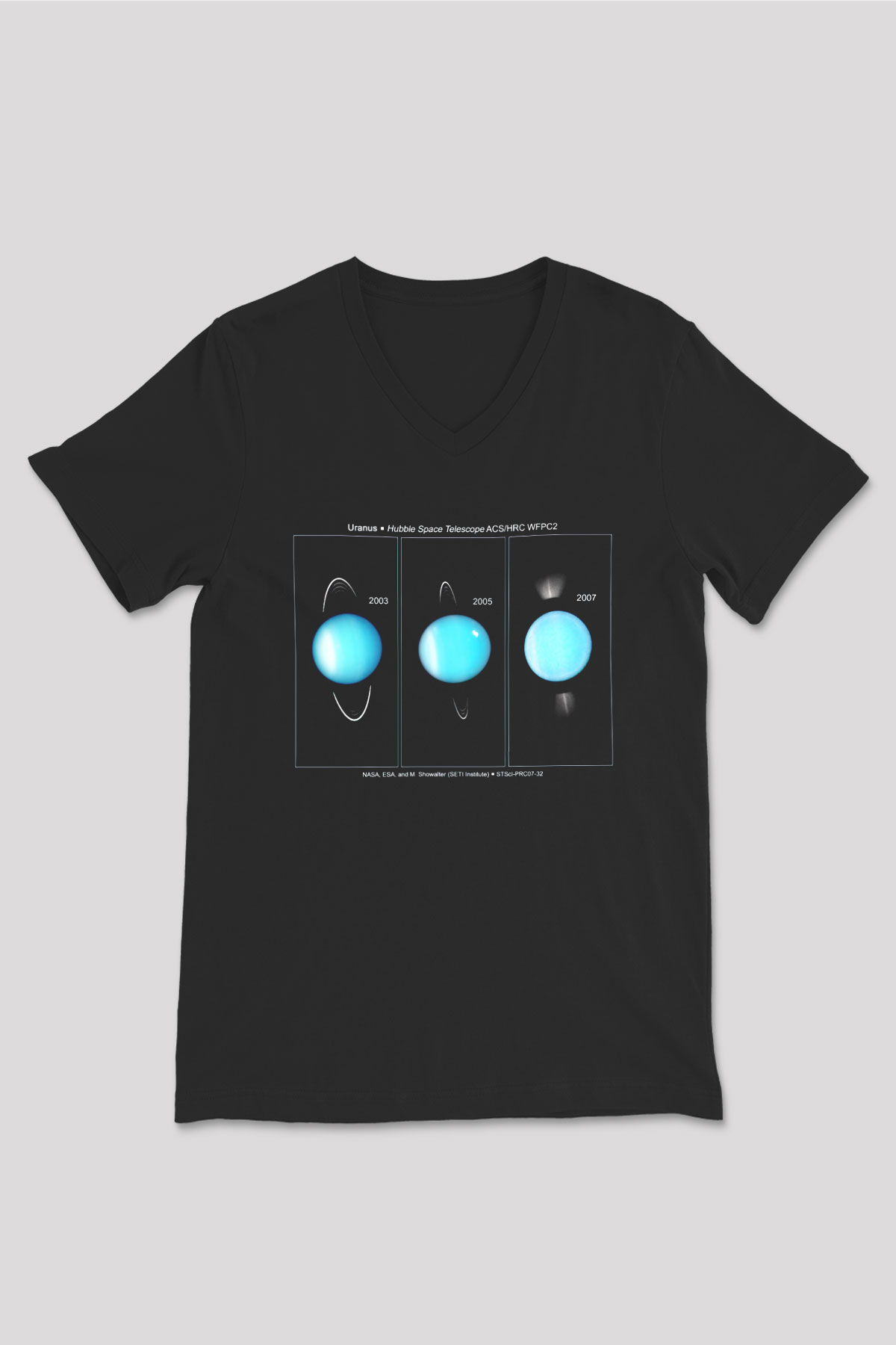 Uranüs Siyah Unisex V Yaka Tişört T-Shirt