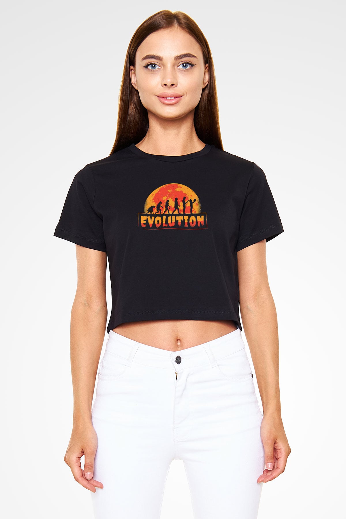 Ürpertici Evrim Baskılı Crop Top Kadın Tİşört - Tshirt