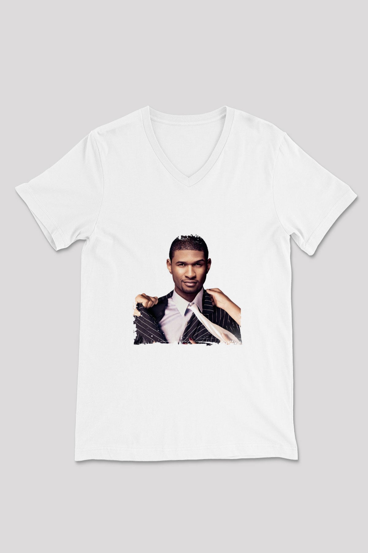 Usher  Baskılı Beyaz V Yaka Unisex Tişört