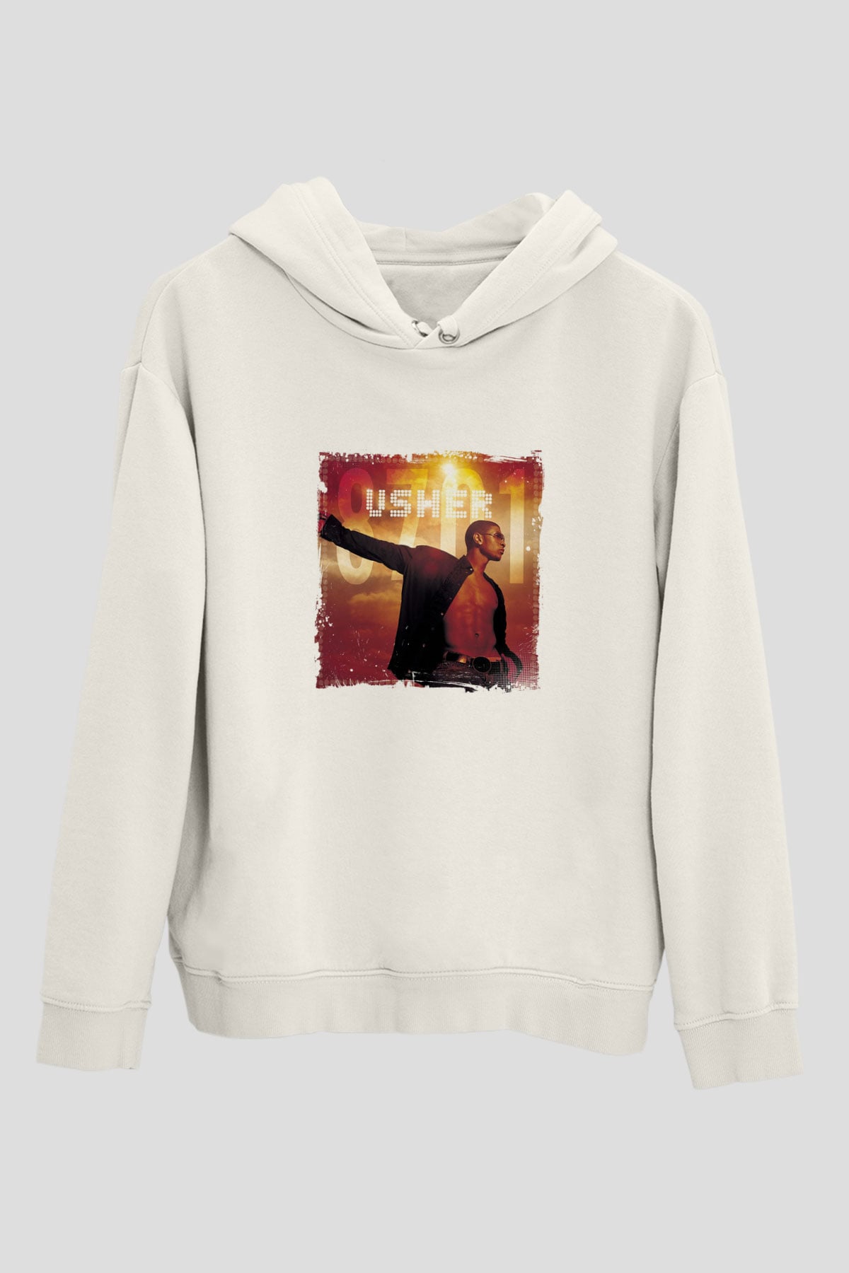 Usher  Baskılı Unisex Beyaz Kapüşonlu Sweatshirt