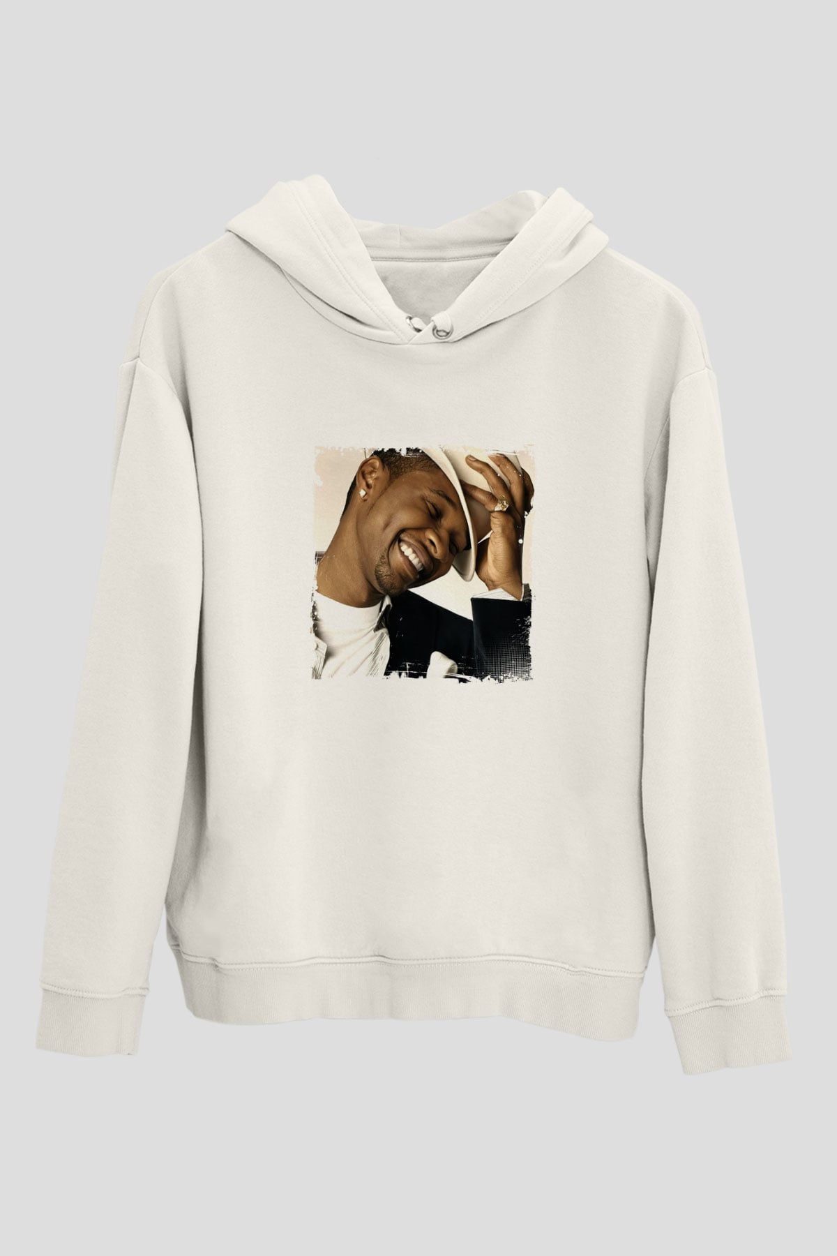 Usher  Baskılı Unisex Beyaz Kapüşonlu Sweatshirt