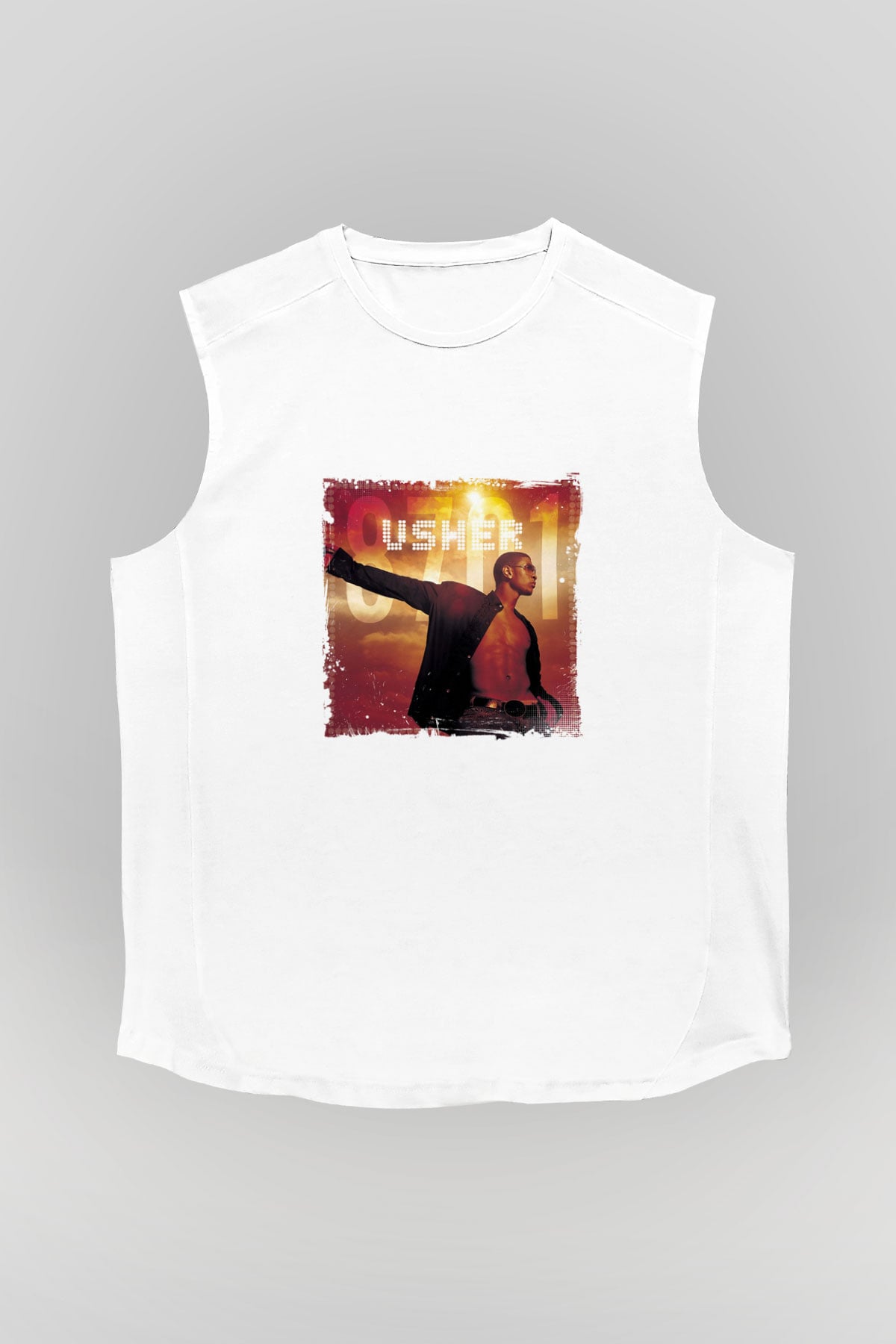 Usher  Baskılı Unisex Beyaz Kolsuz Tişört