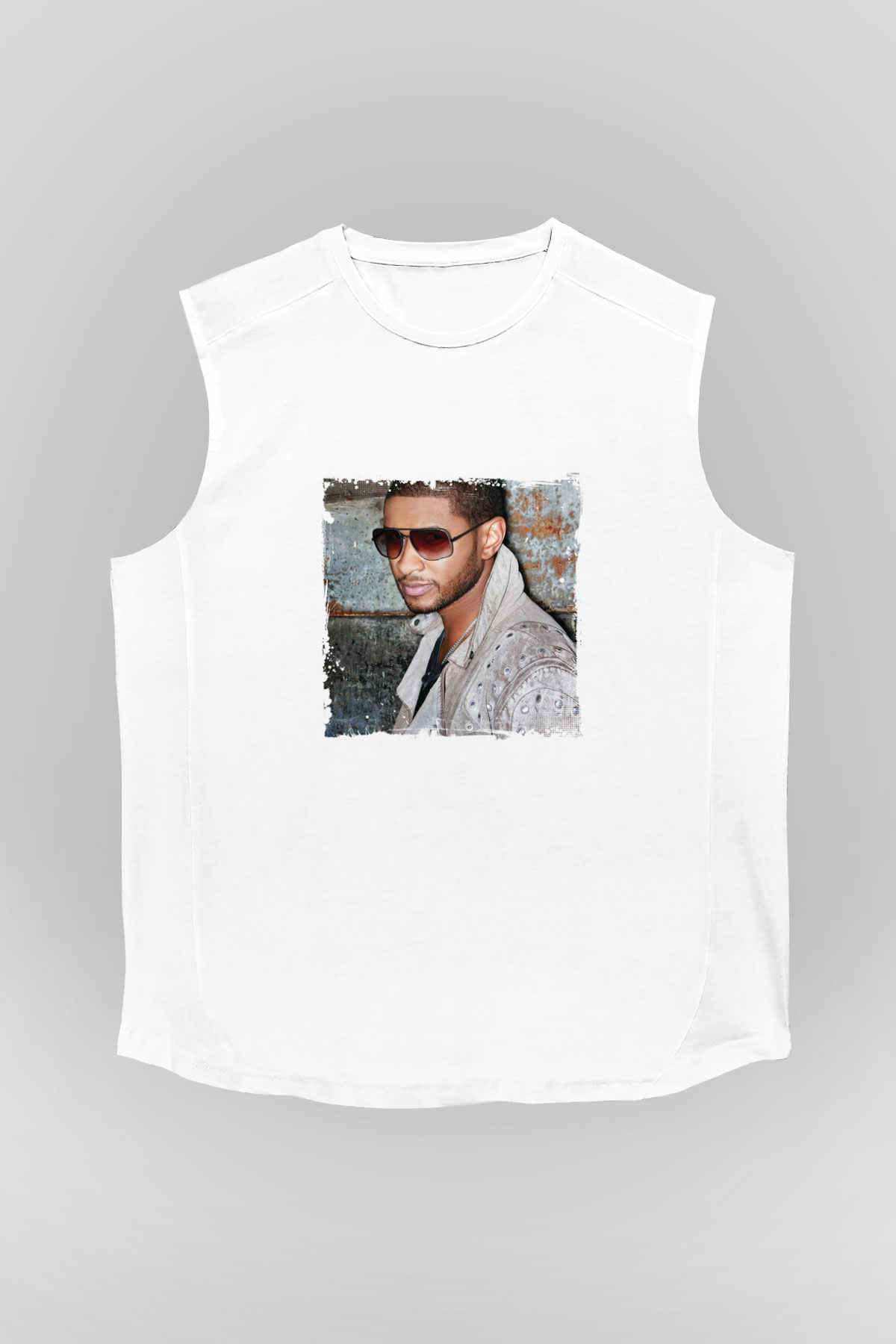 Usher  Baskılı Unisex Beyaz Kolsuz Tişört
