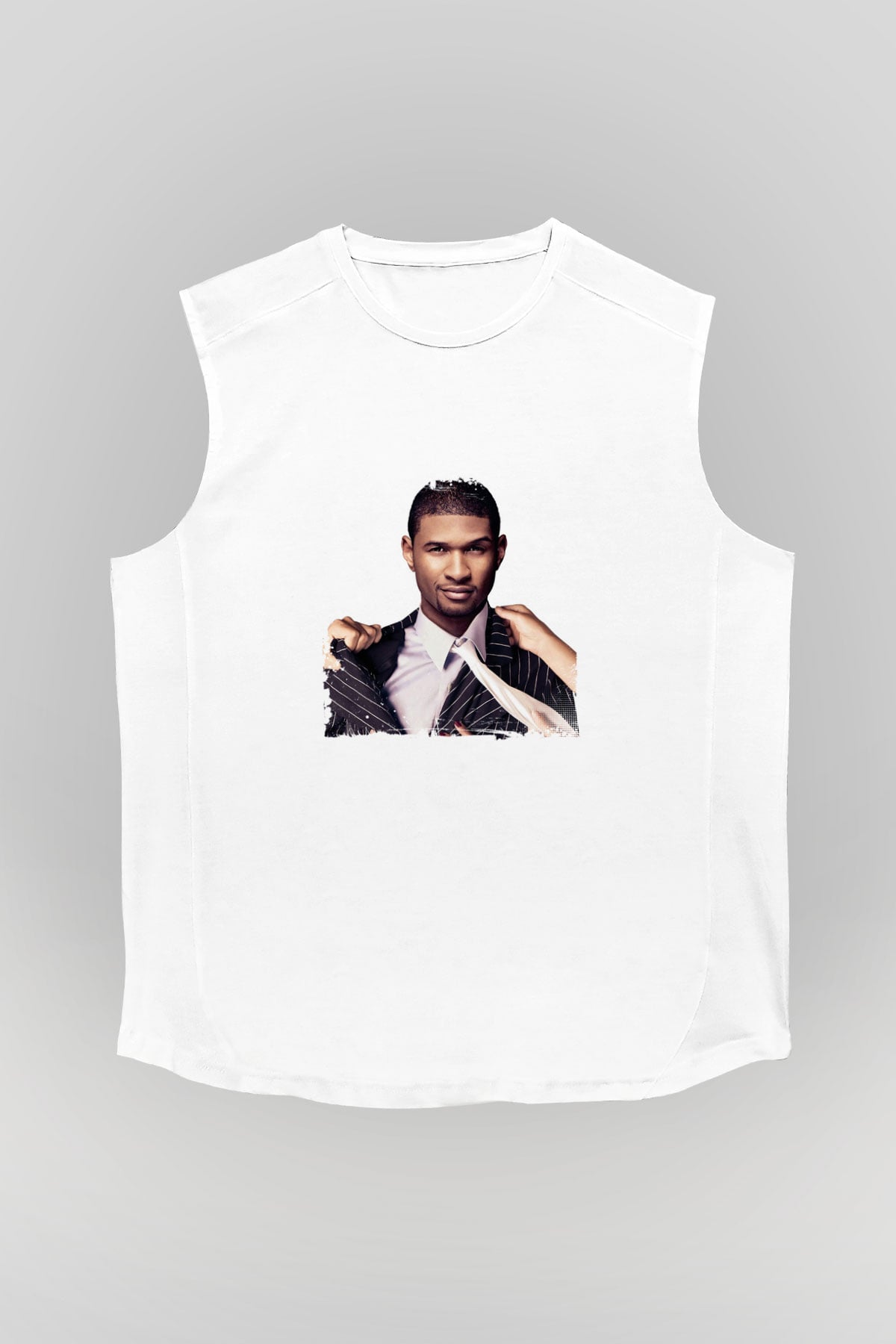 Usher  Baskılı Unisex Beyaz Kolsuz Tişört