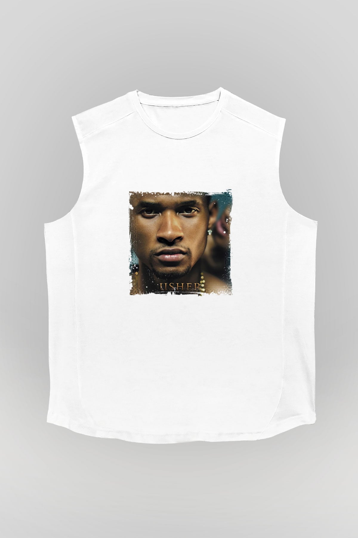 Usher  Baskılı Unisex Beyaz Kolsuz Tişört