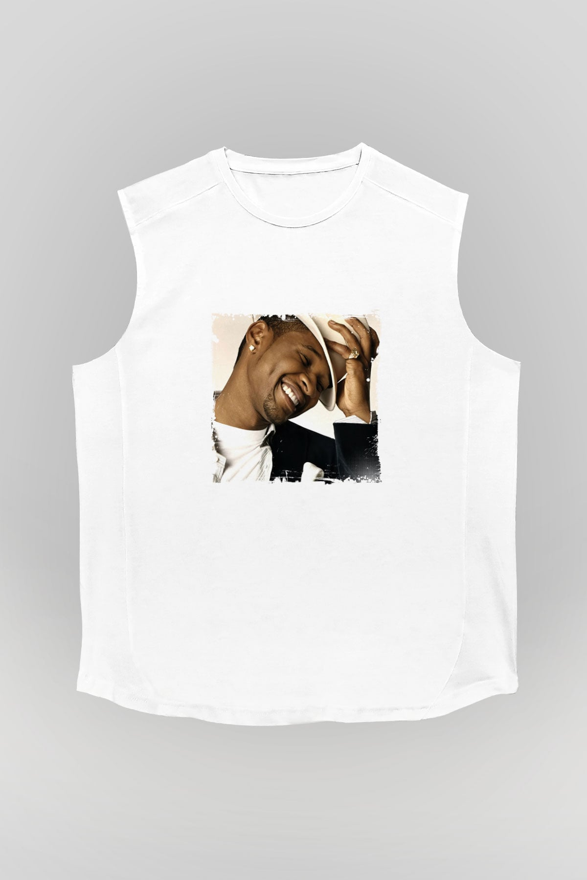Usher  Baskılı Unisex Beyaz Kolsuz Tişört