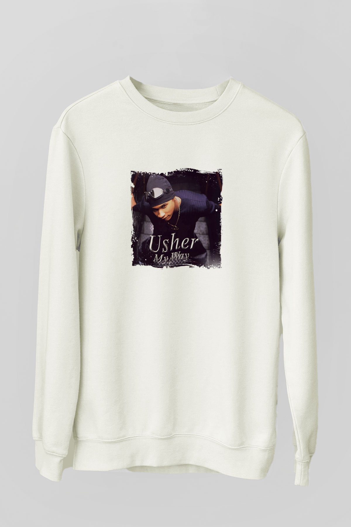 Usher  Baskılı Unisex Beyaz Sweatshirt