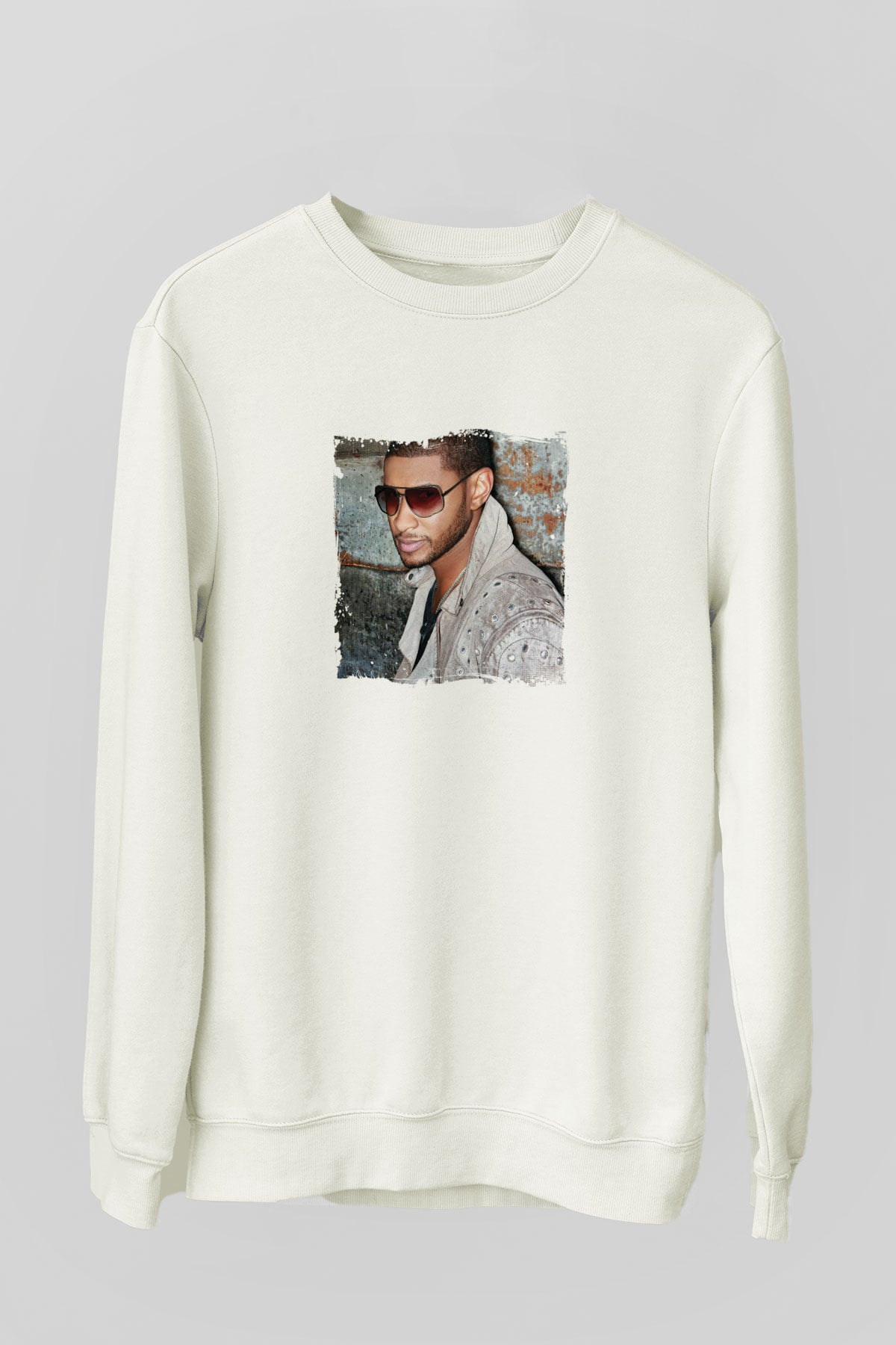 Usher  Baskılı Unisex Beyaz Sweatshirt