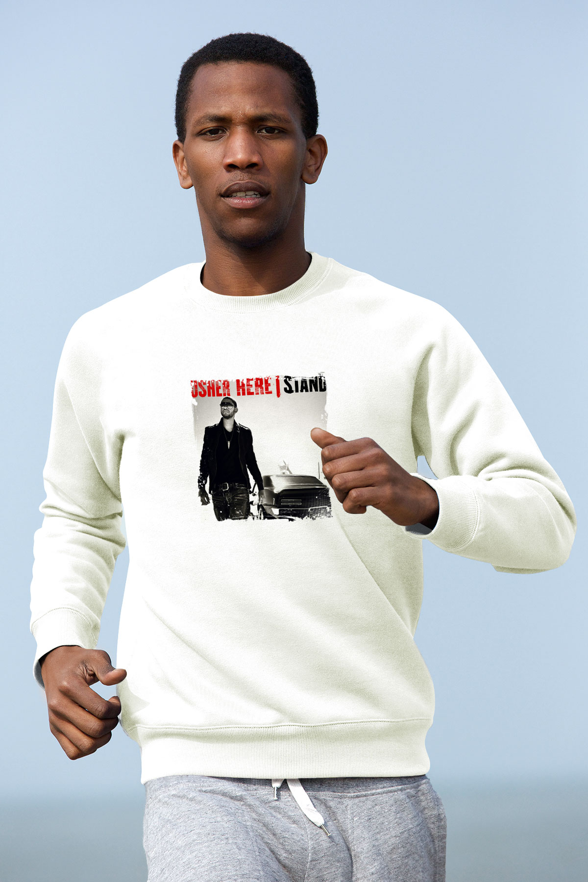 Usher  Baskılı Unisex Beyaz Sweatshirt