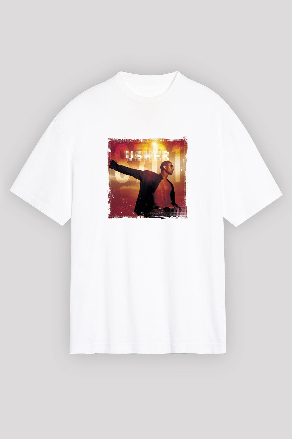 Usher  Baskılı Unisex Beyaz Tişört