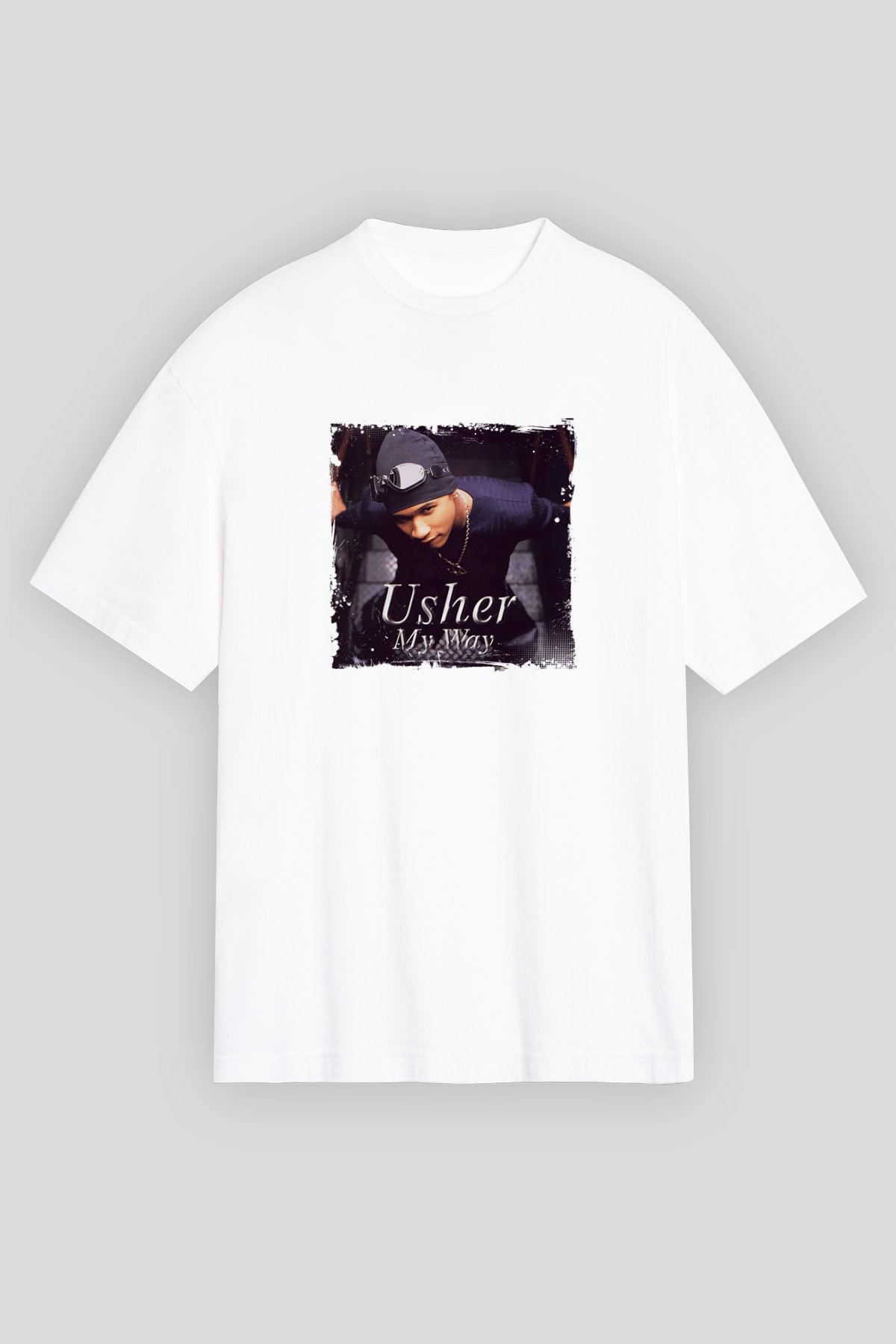 Usher  Baskılı Unisex Beyaz Tişört