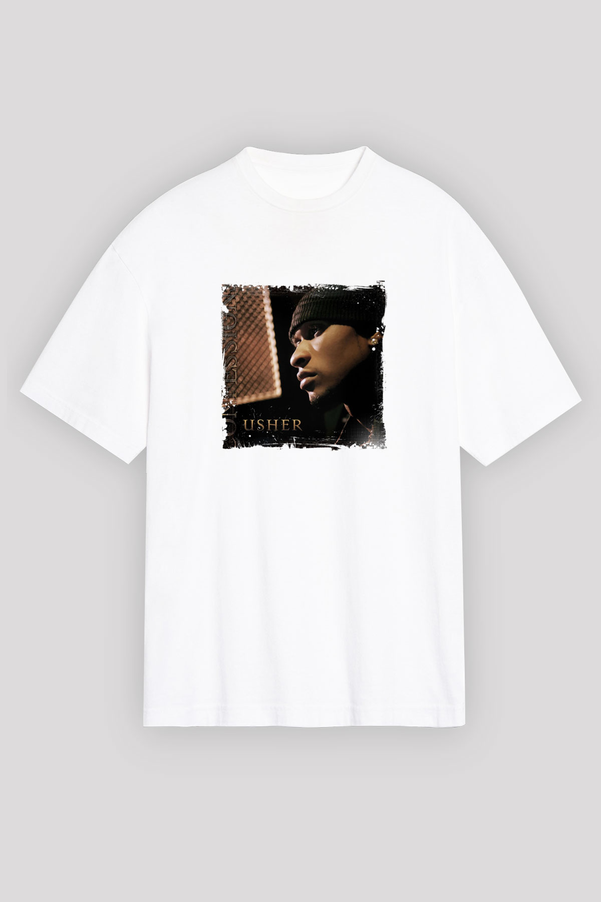 Usher  Baskılı Unisex Beyaz Tişört
