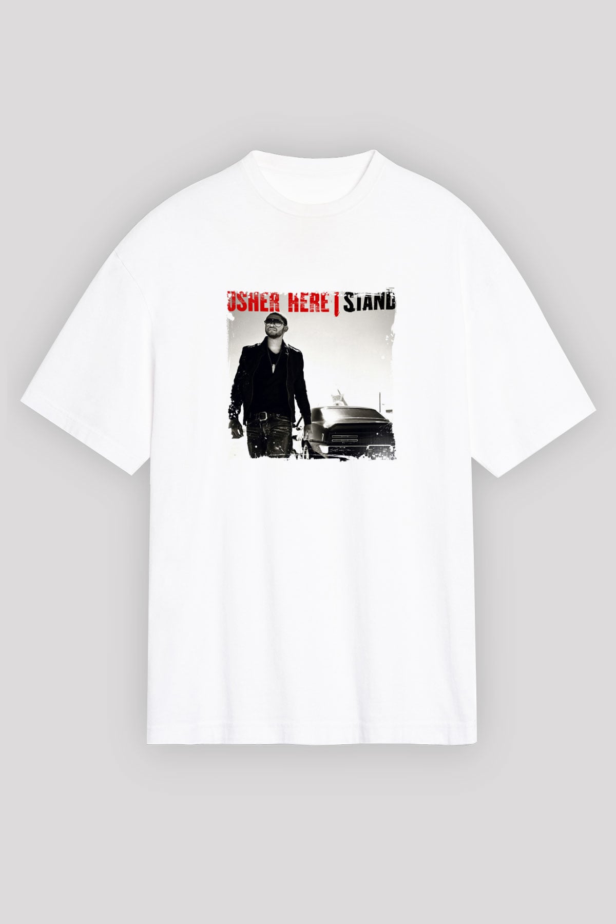 Usher  Baskılı Unisex Beyaz Tişört
