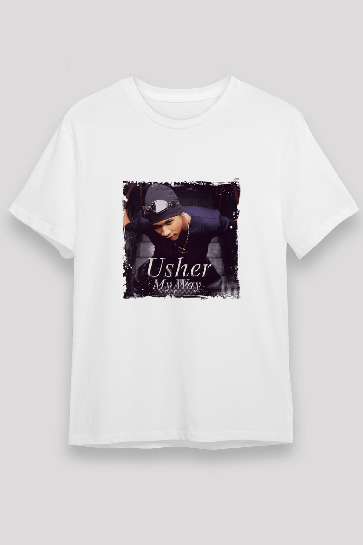 Usher  Baskılı Unisex Beyaz Tişört