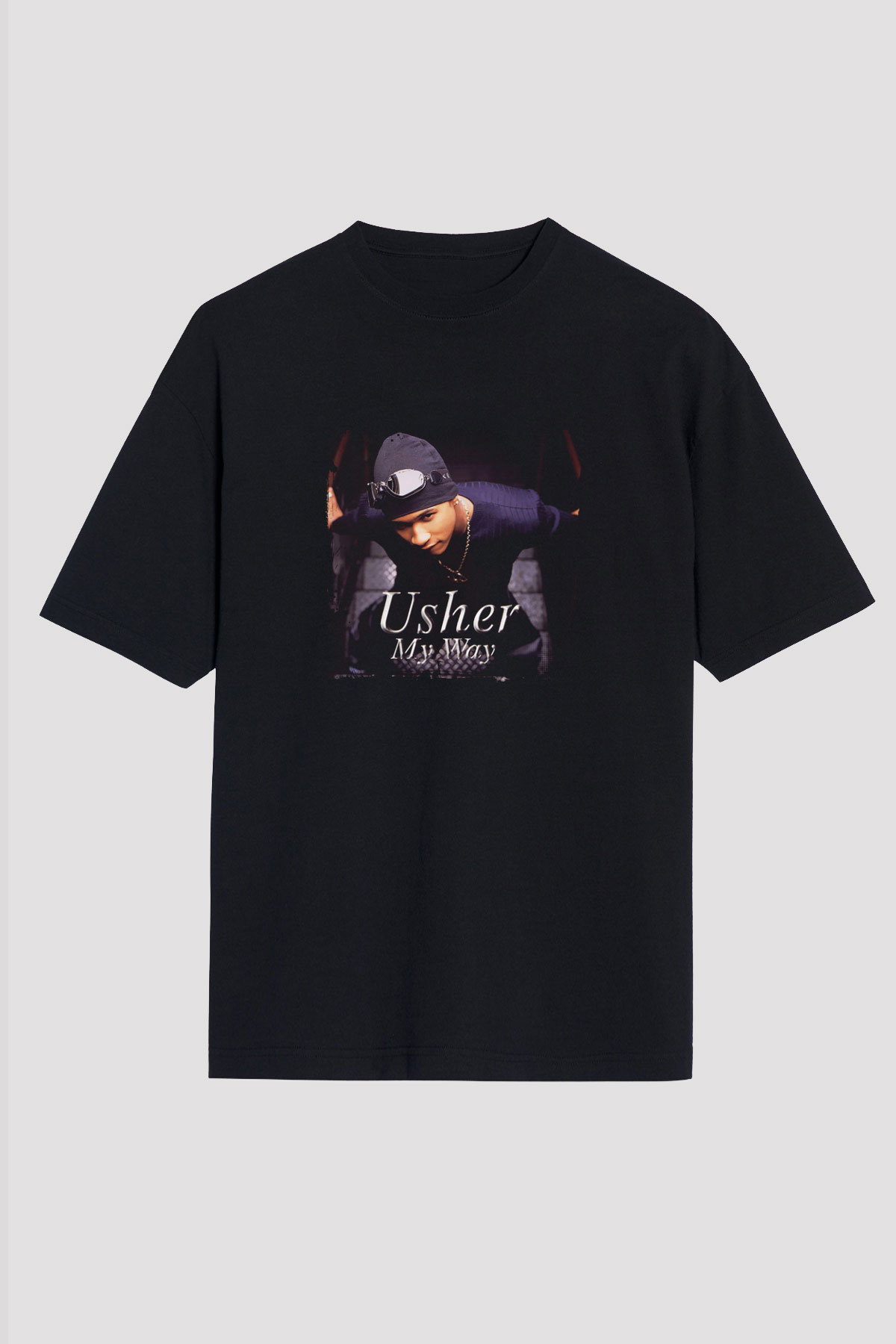 Usher  Baskılı Unisex Oversize Siyah Tişört