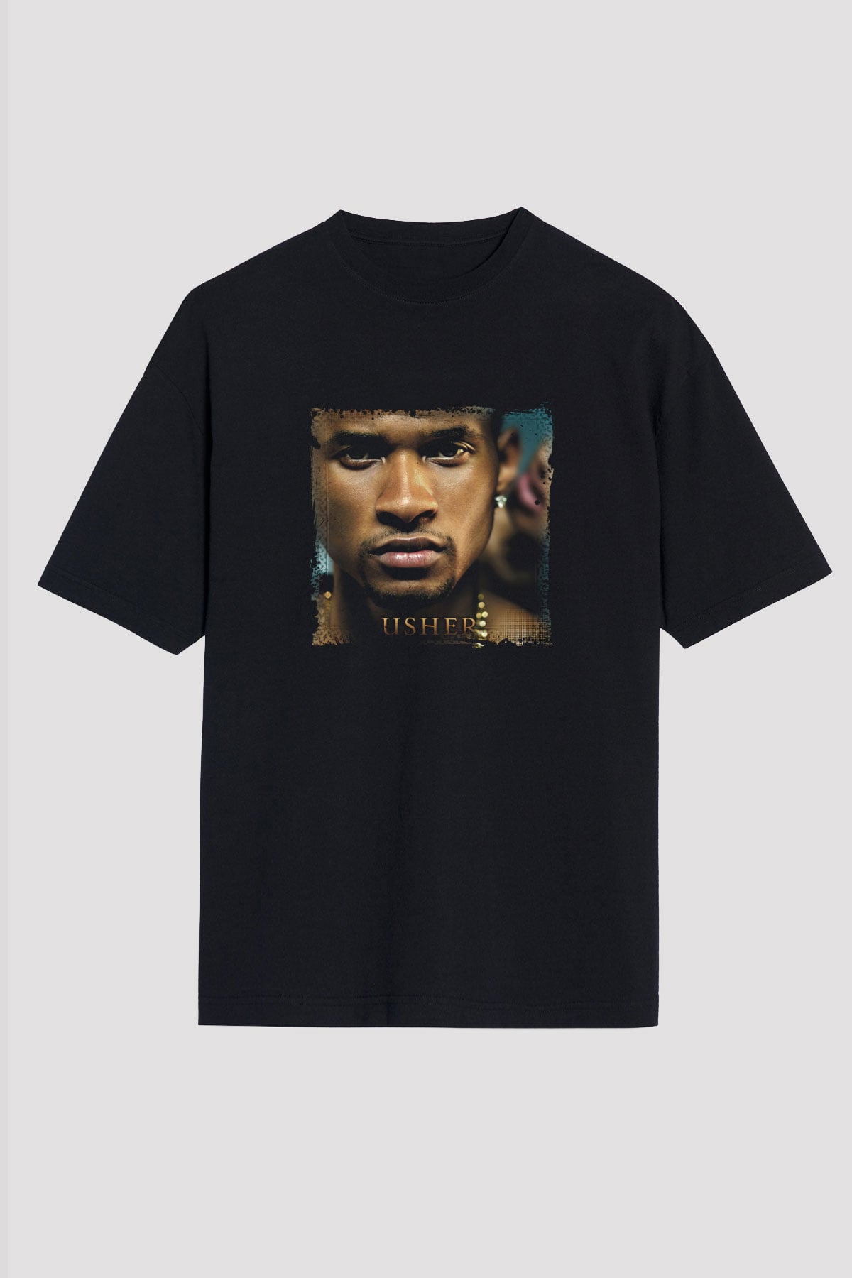 Usher  Baskılı Unisex Oversize Siyah Tişört