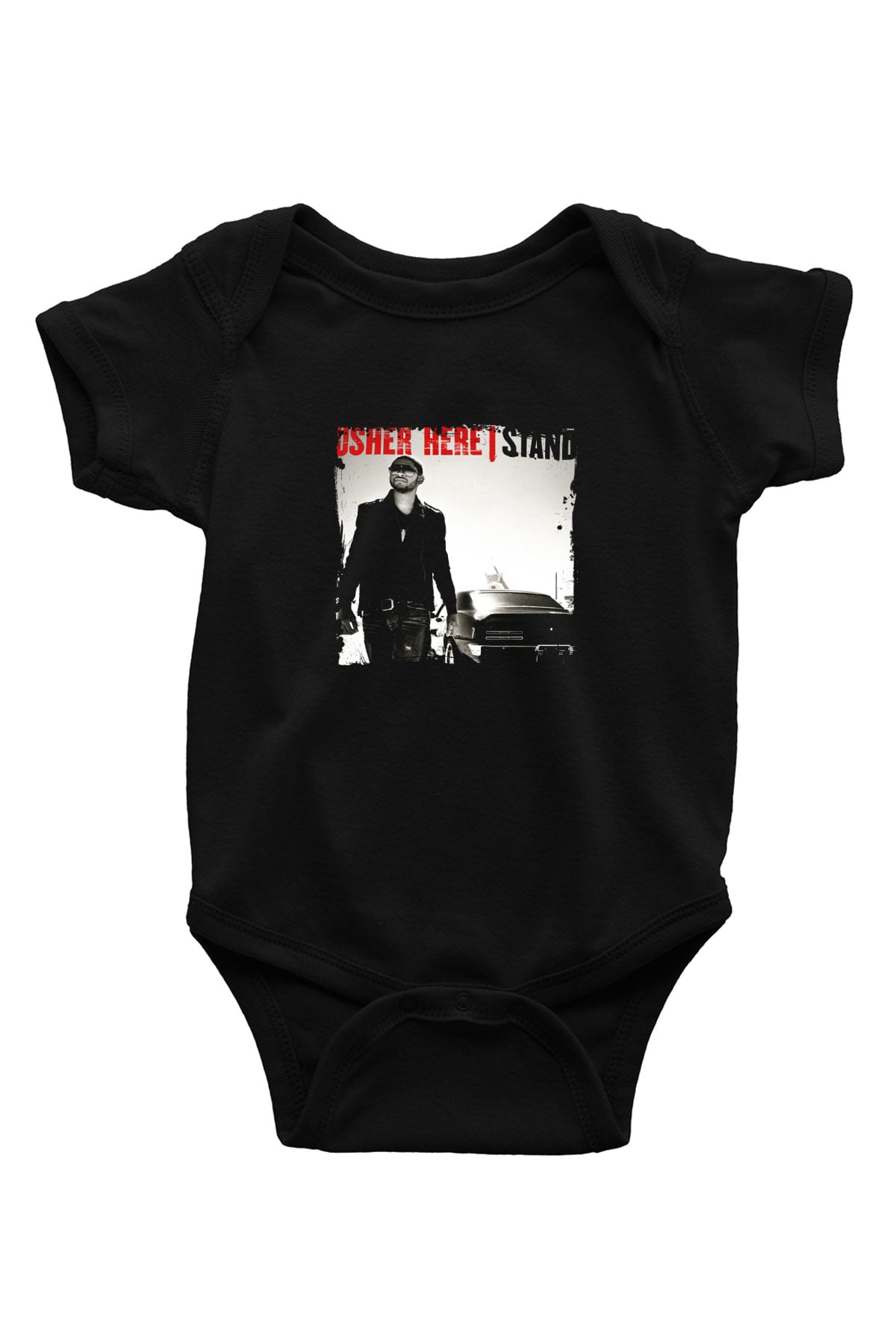 Usher  Baskılı Unisex Siyah Bebek Body - Zıbın