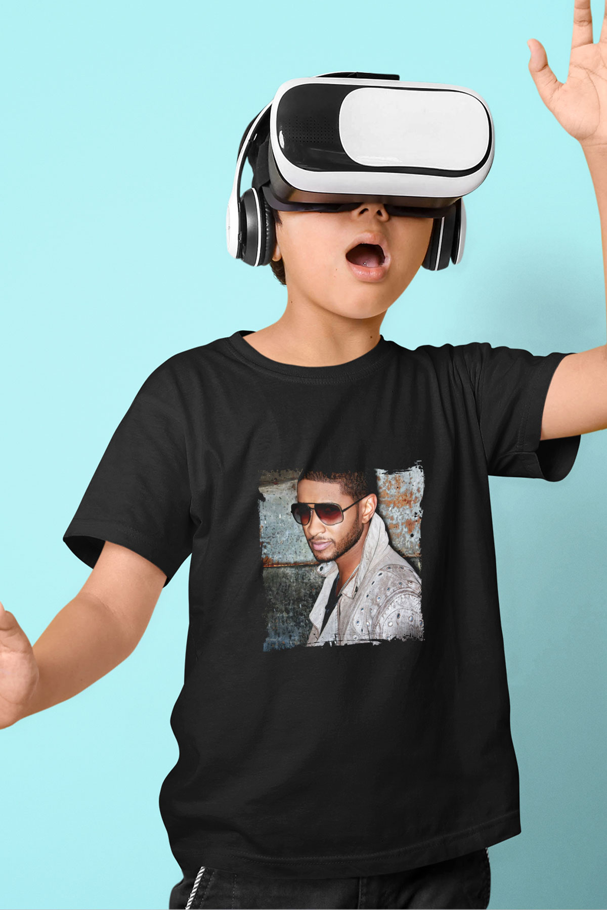 Usher  Baskılı Unisex Siyah Çocuk Tişört