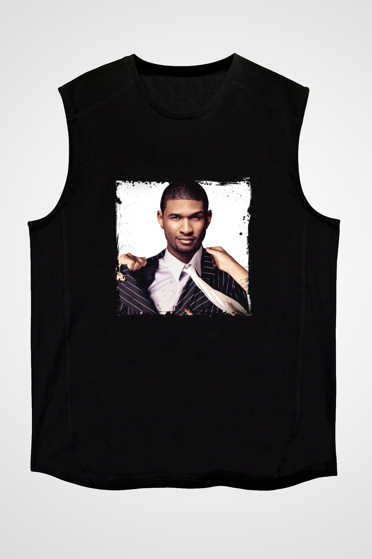 Usher  Baskılı Unisex Siyah Kolsuz Tişört