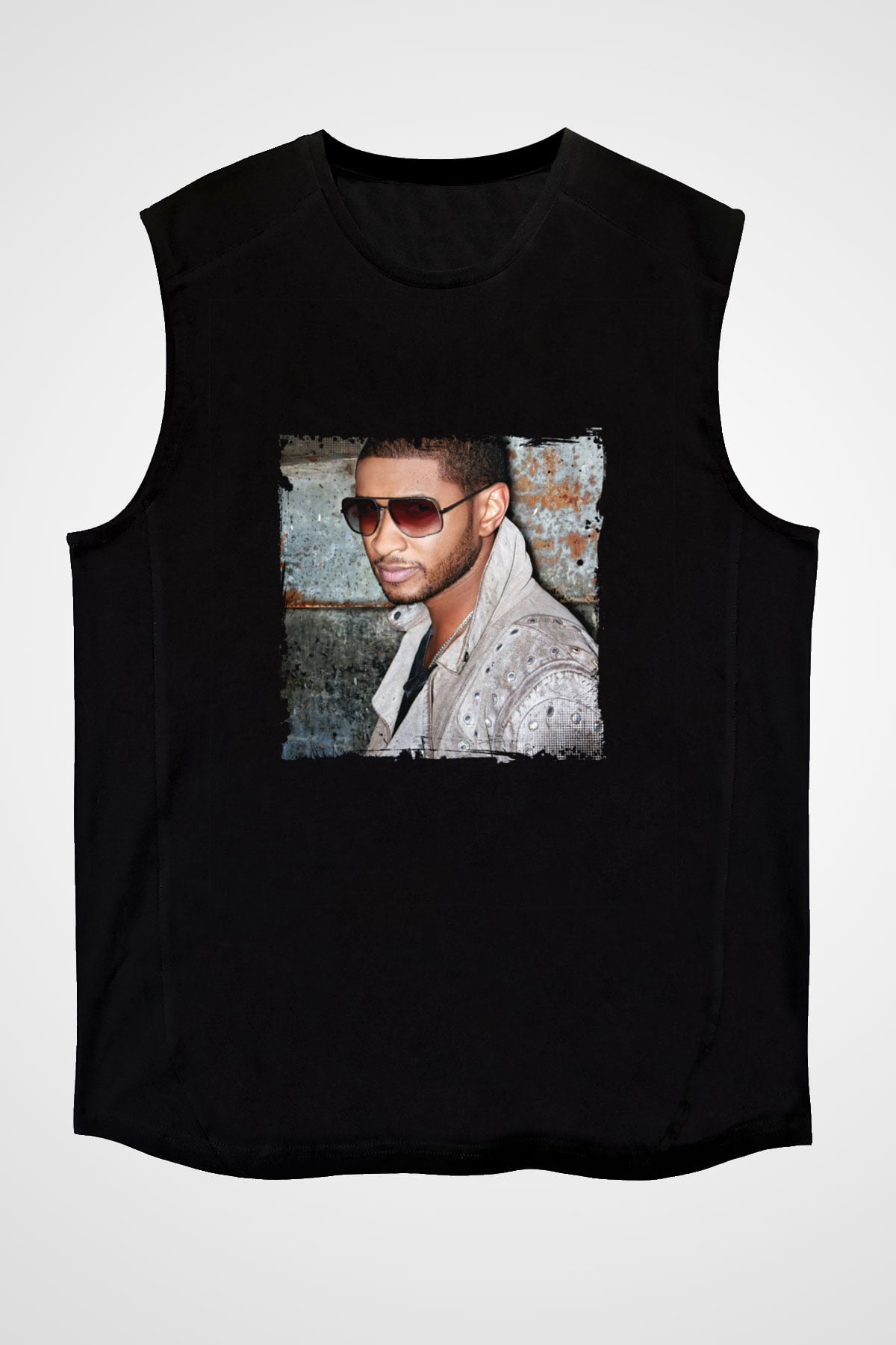 Usher  Baskılı Unisex Siyah Kolsuz Tişört