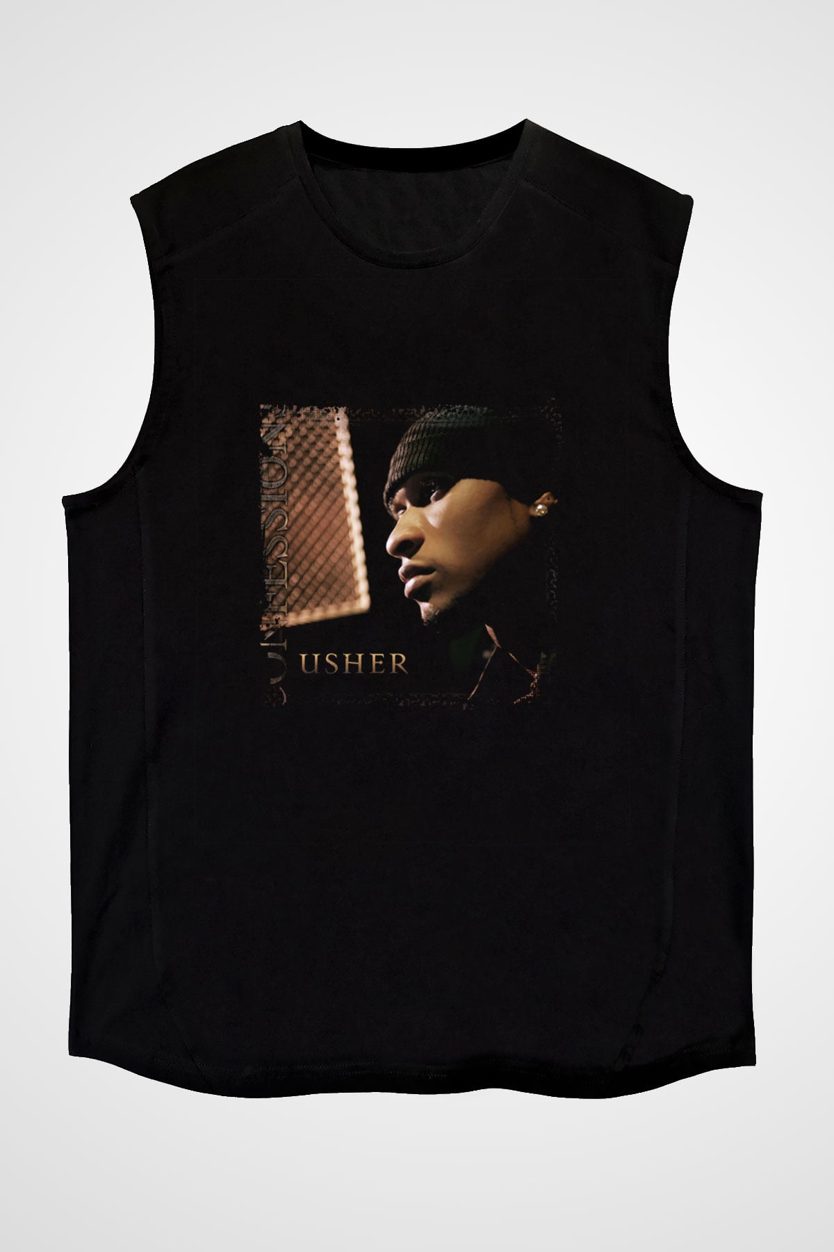 Usher  Baskılı Unisex Siyah Kolsuz Tişört