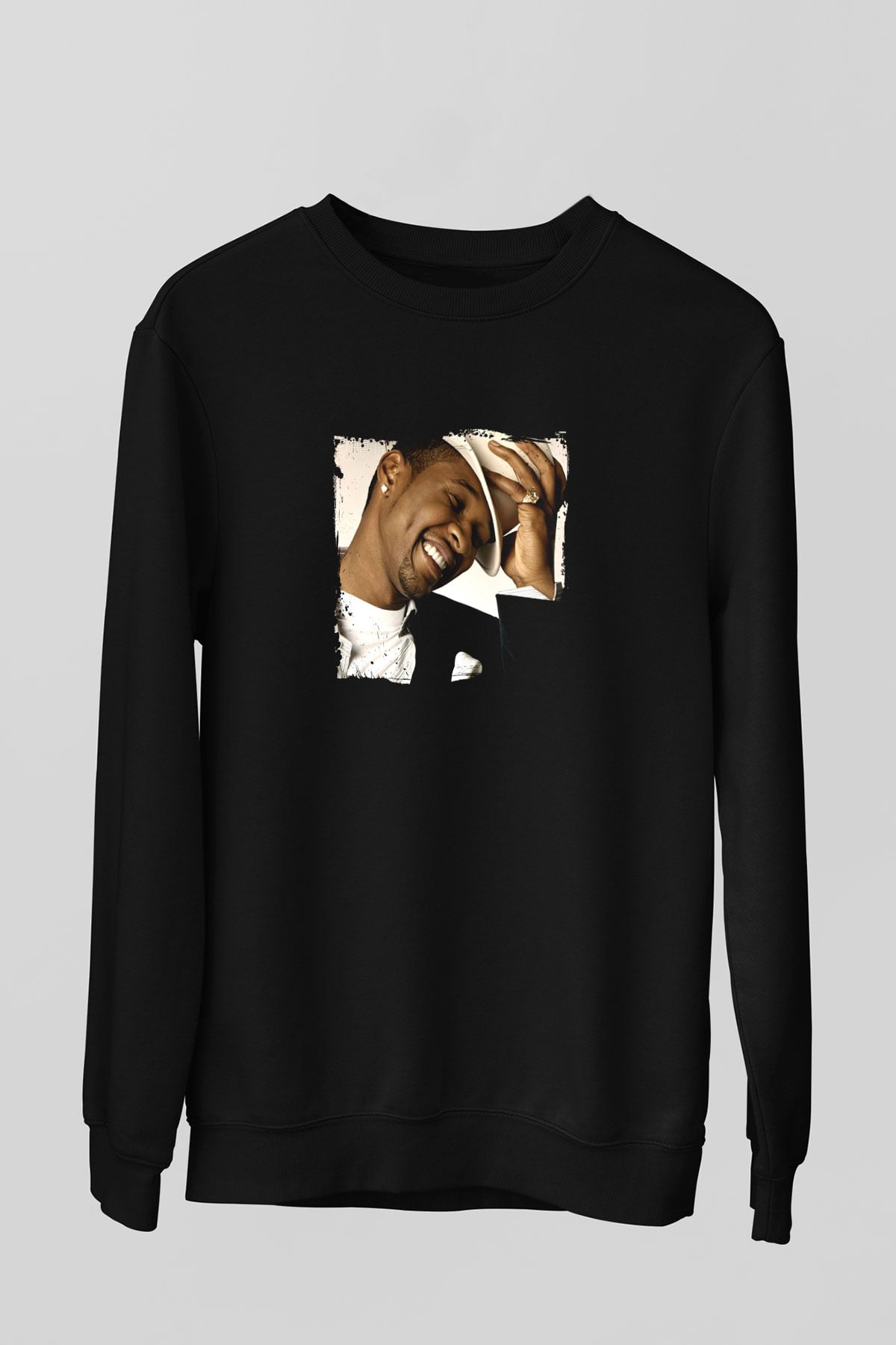 Usher  Baskılı Unisex Siyah Sweatshirt