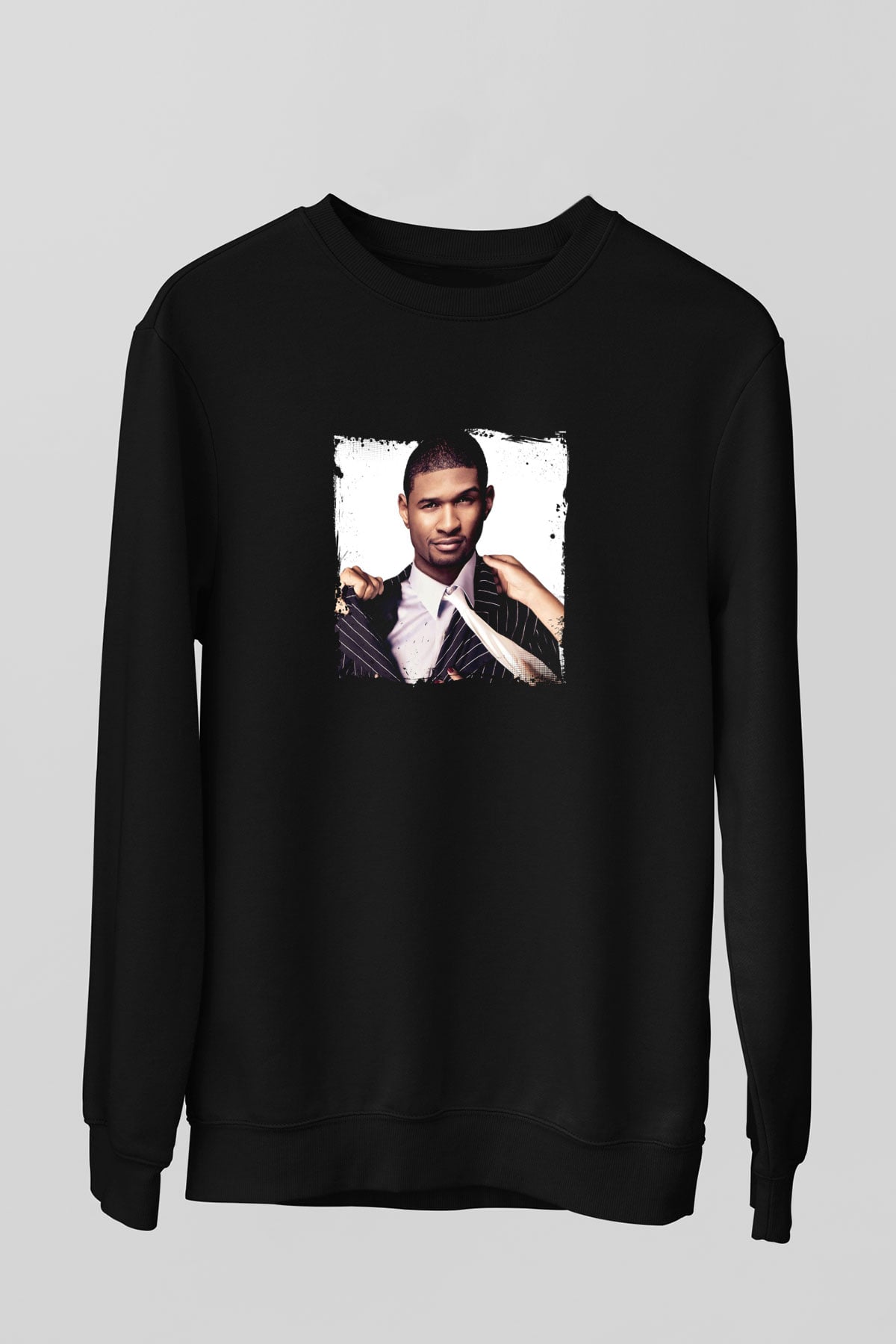 Usher  Baskılı Unisex Siyah Sweatshirt