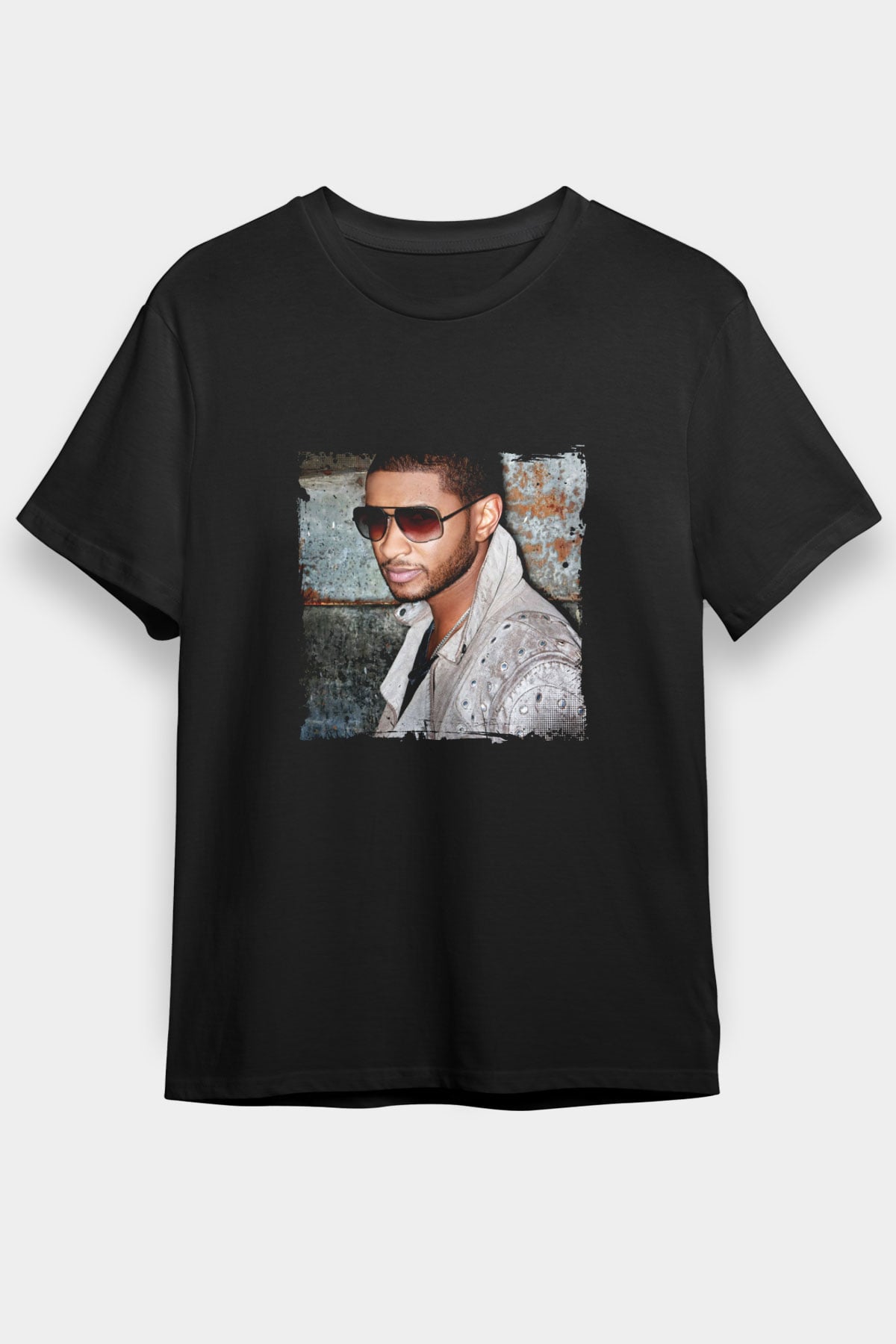Usher  Baskılı Unisex Siyah Tişört