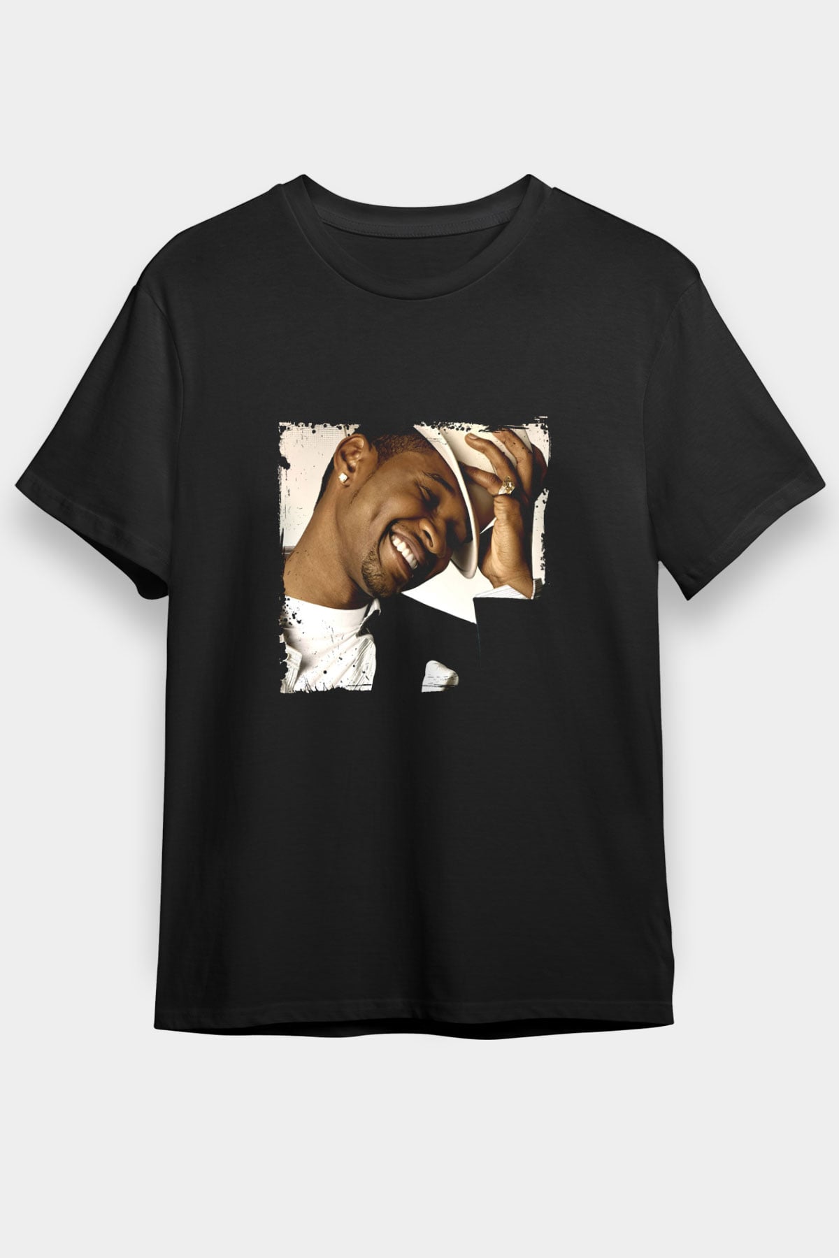 Usher  Baskılı Unisex Siyah Tişört