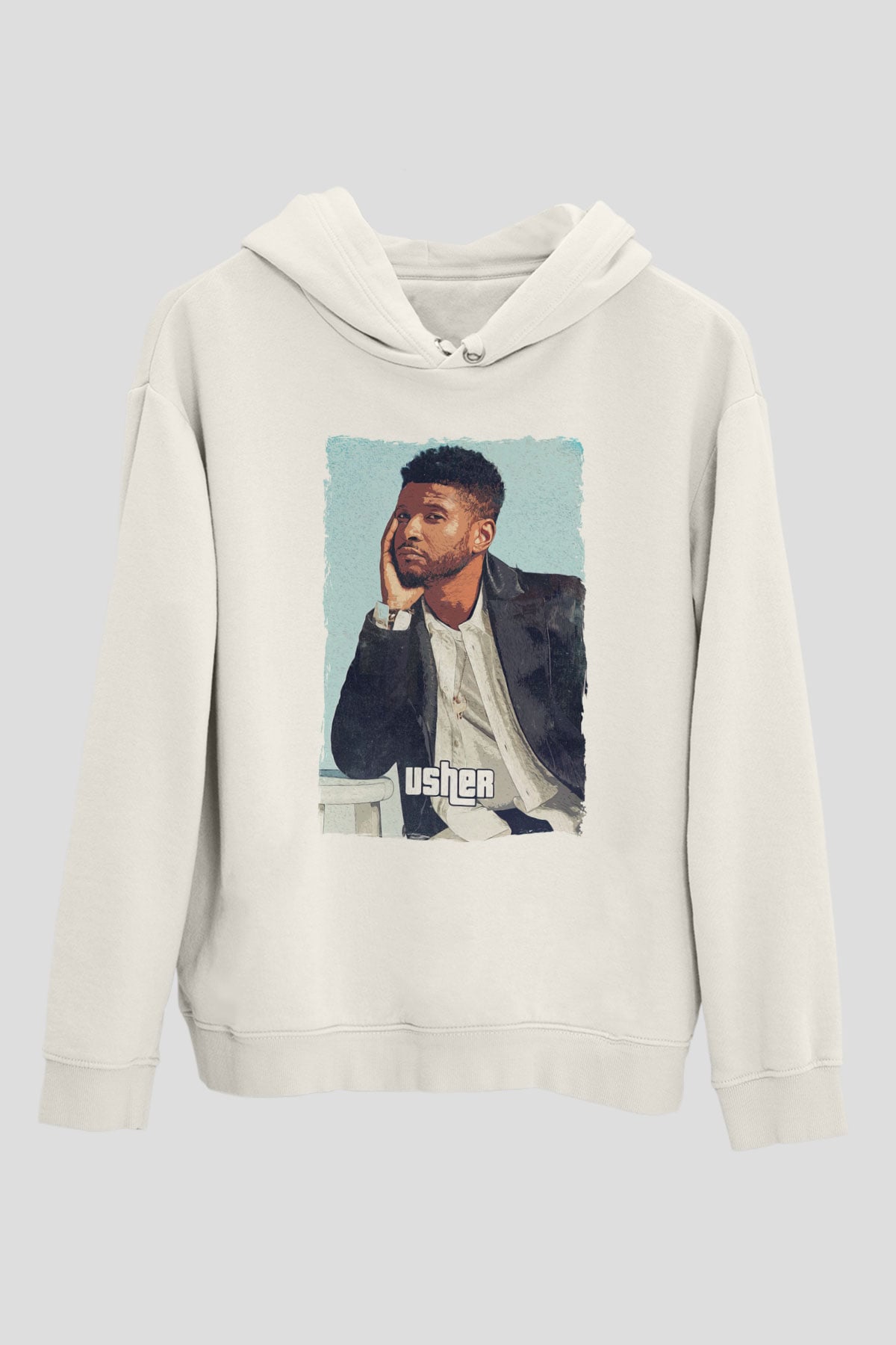 Usher Beyaz Unisex Kapüşonlu Sweatshirt