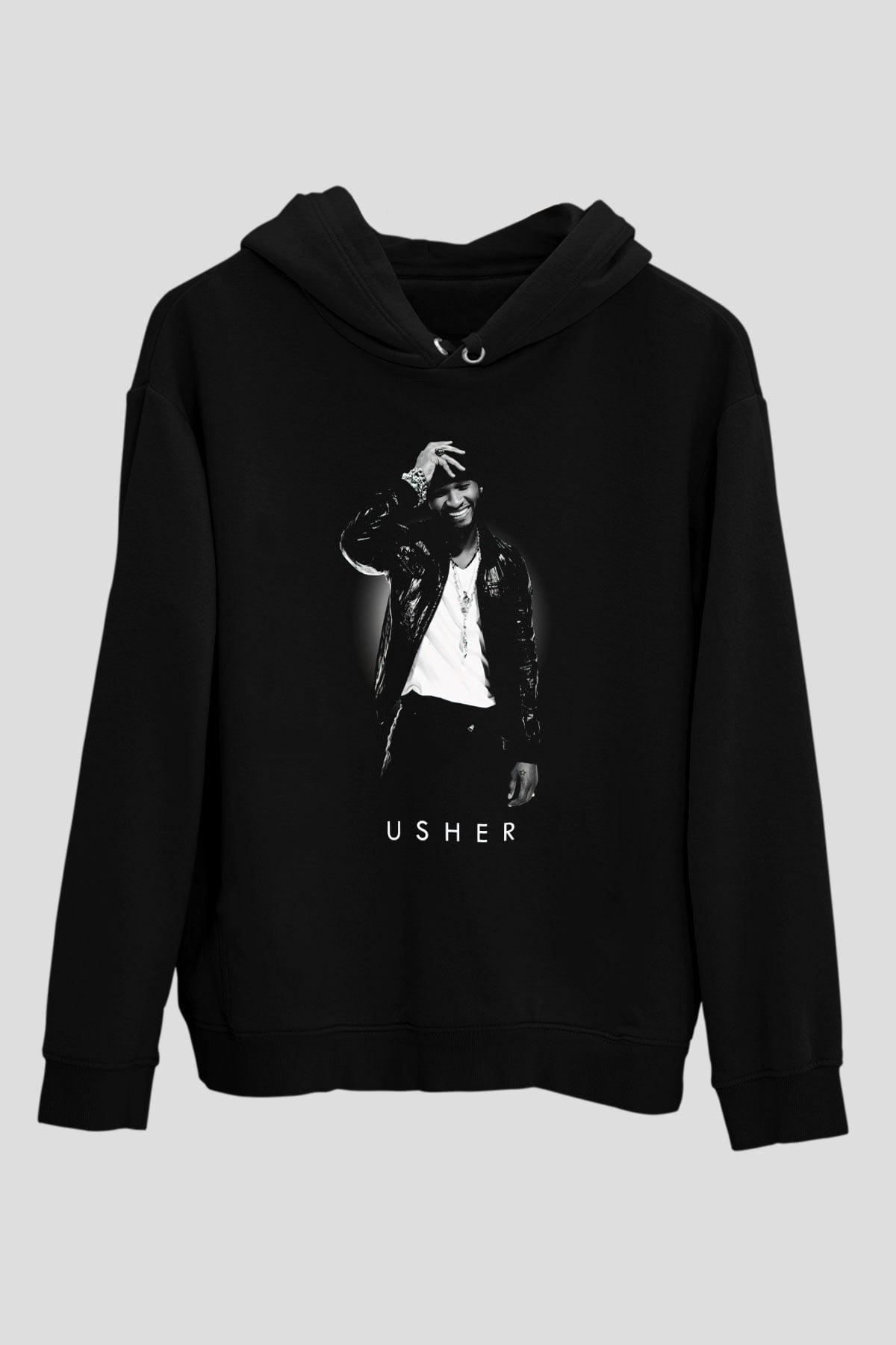 Usher Siyah Unisex Kapüşonlu Sweatshirt