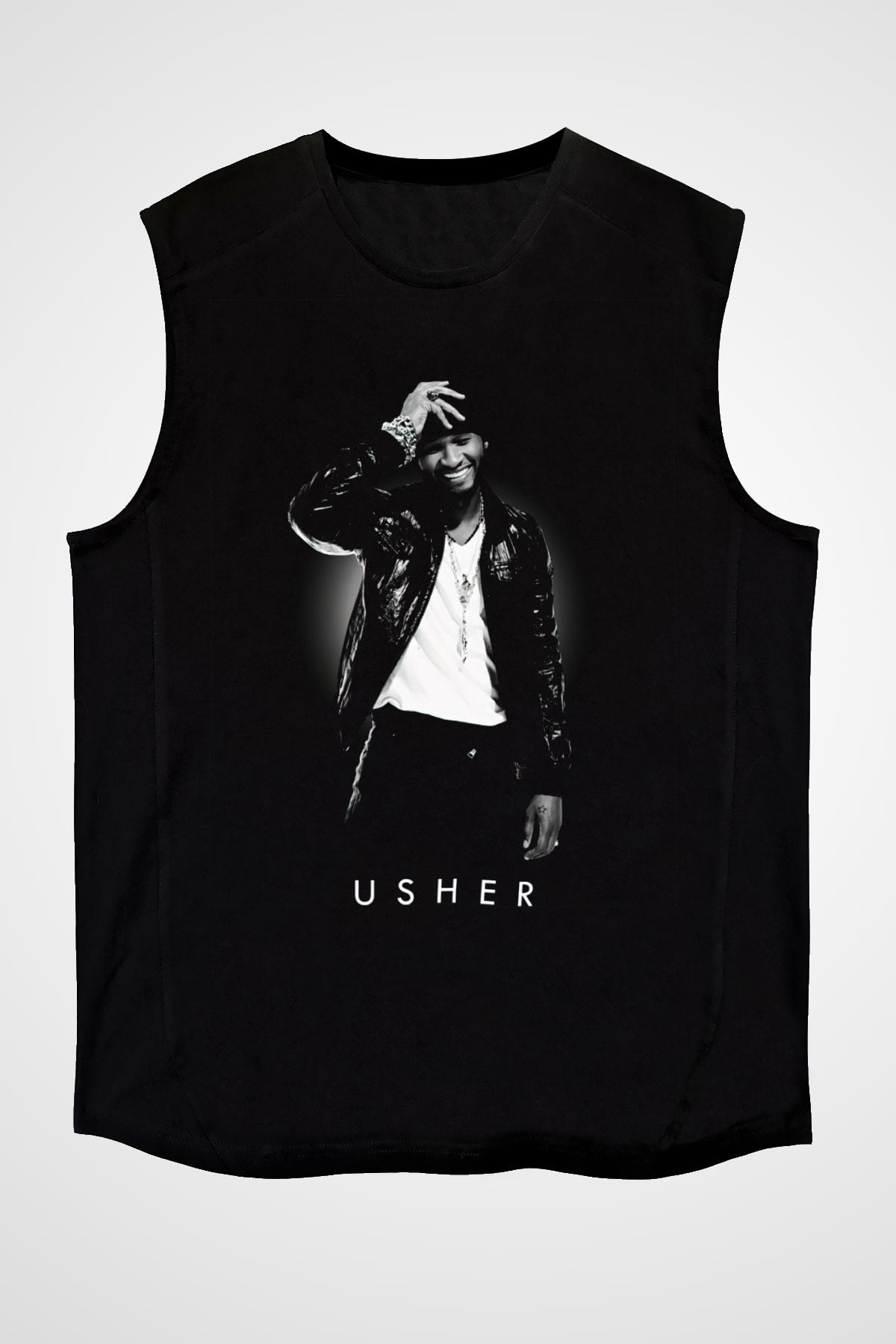 Usher Siyah Unisex Kolsuz Tişört