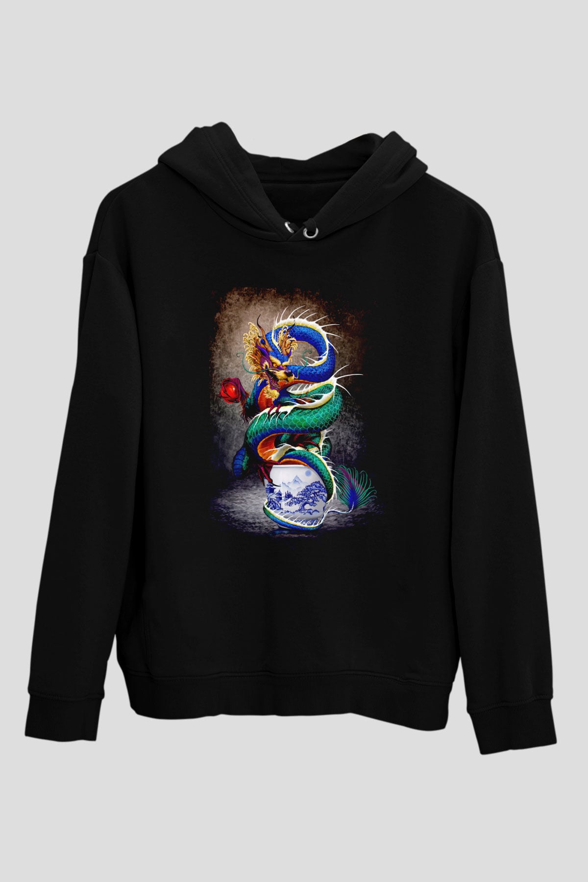 Uzakdoğu Ejderha TemalıSiyah  Unisex Hoodie
