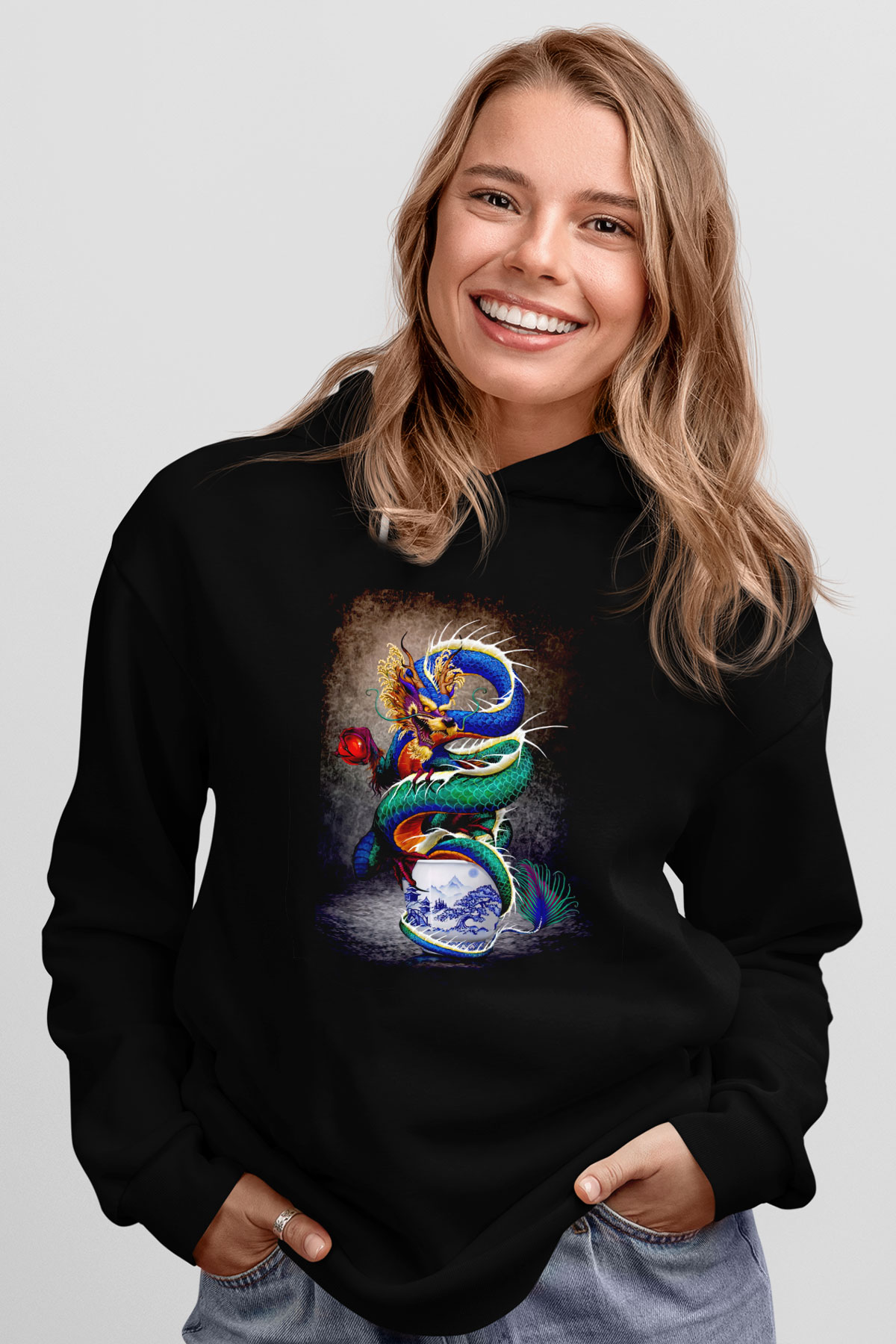 Uzakdoğu Ejderha TemalıSiyah  Unisex Hoodie