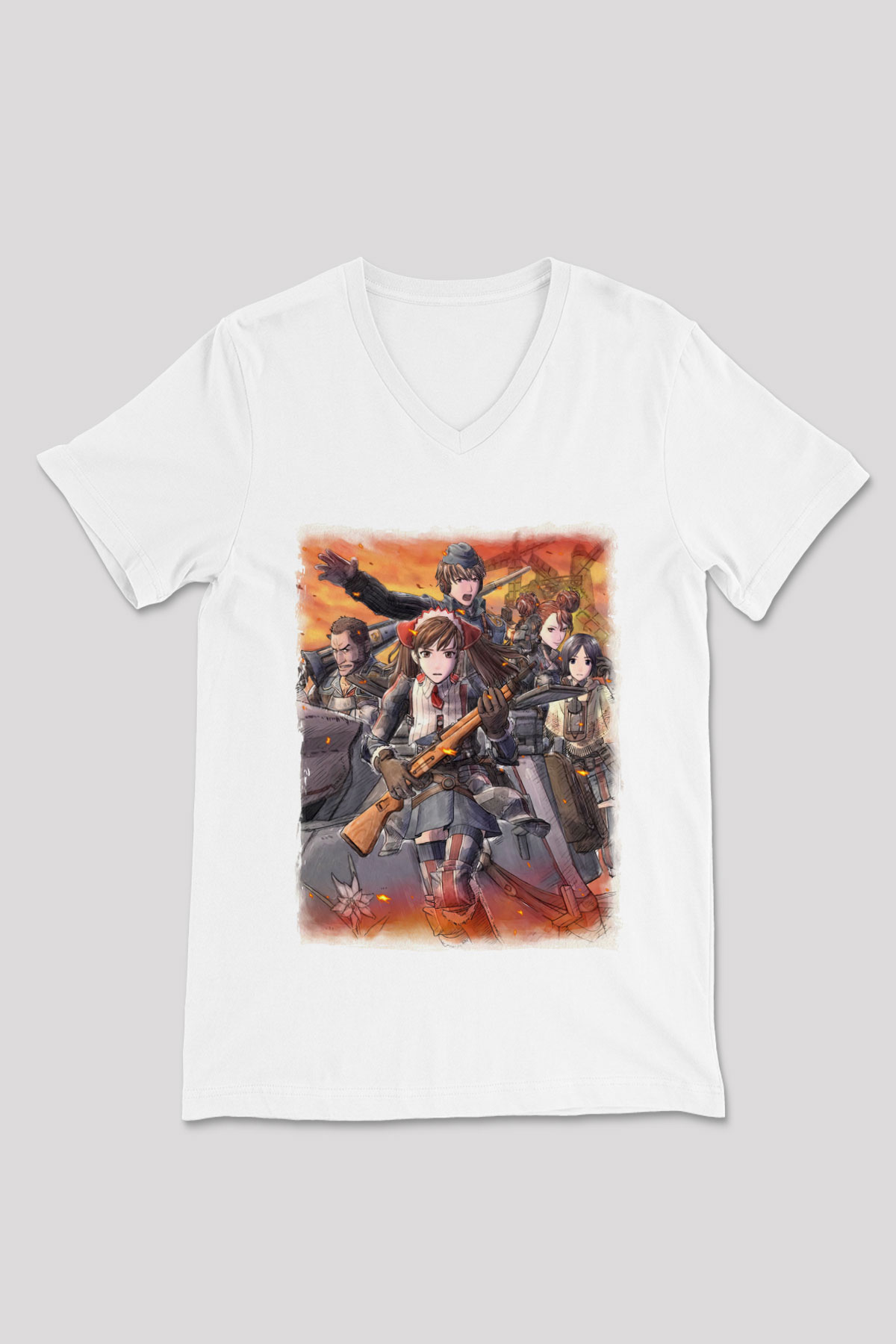 Valkyria Chronicles Beyaz Unisex V Yaka Tişört