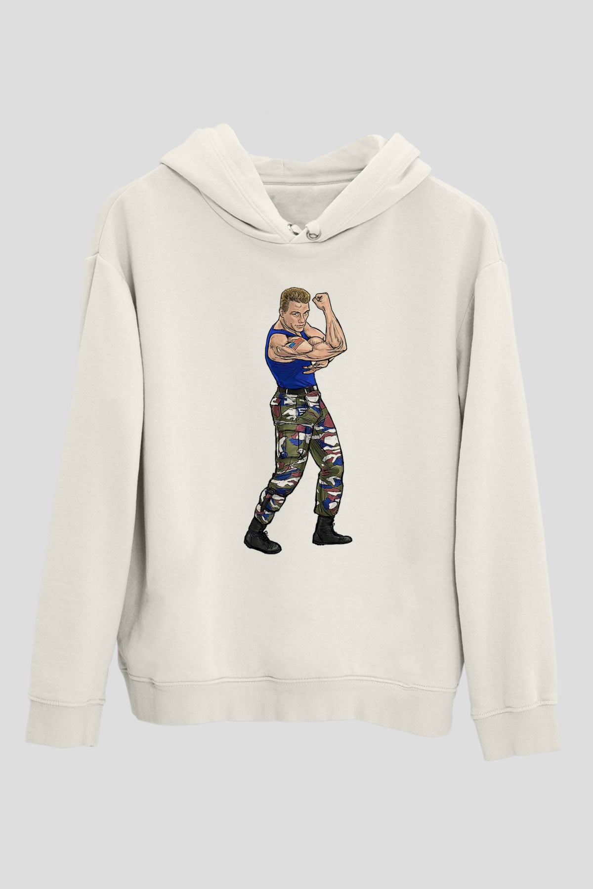 Van Damme James Baskılı Beyaz Unisex Kapüşonlu Sweatshirt