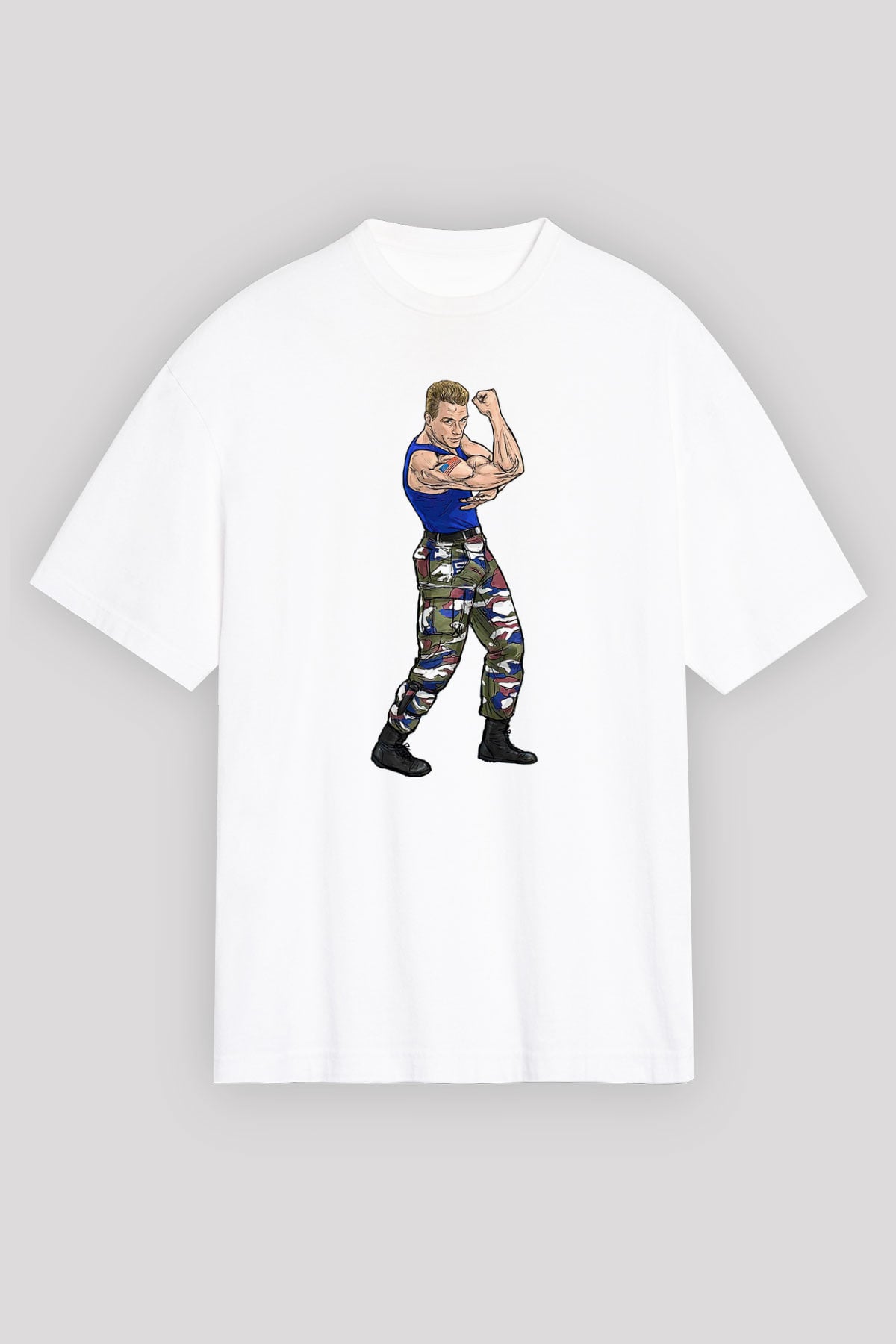 Van Damme James Baskılı Beyaz Unisex Oversize Tişört - Tshirt