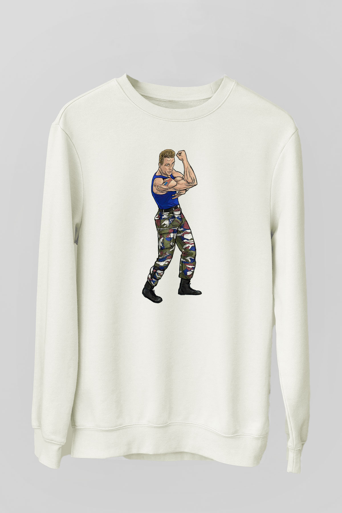 Van Damme James Baskılı Beyaz Unisex Sweatshirt