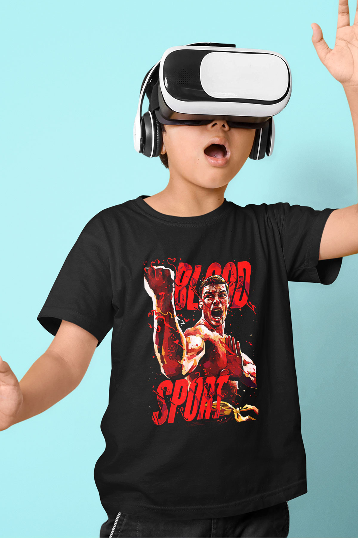 Van Damme James Baskılı Unisex Siyah Çocuk Tişört - Tshirt