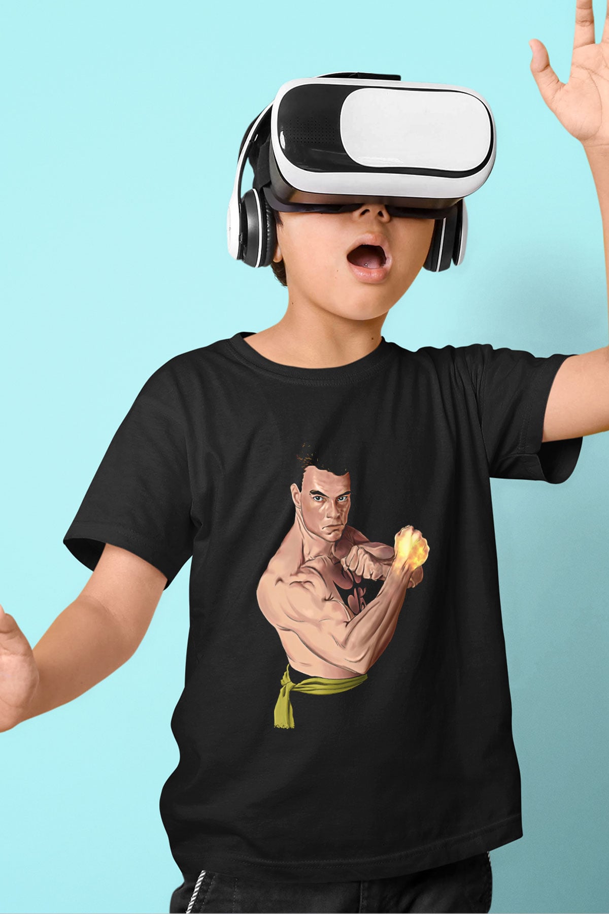 Van Damme James Baskılı Unisex Siyah Çocuk Tişört - Tshirt
